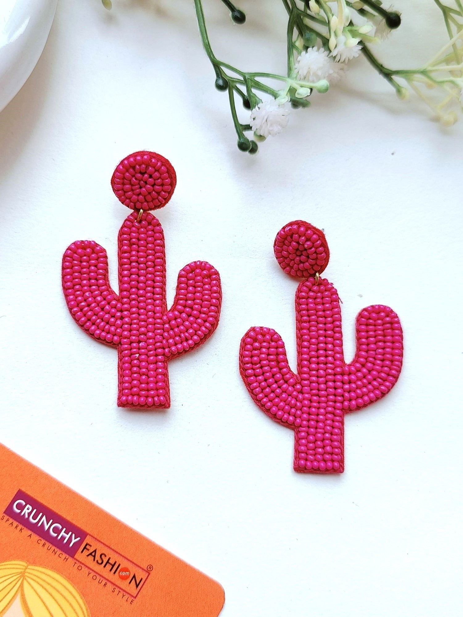 Green Cactus Beaded Earrings: Handcrafted Luxury for Modern Women