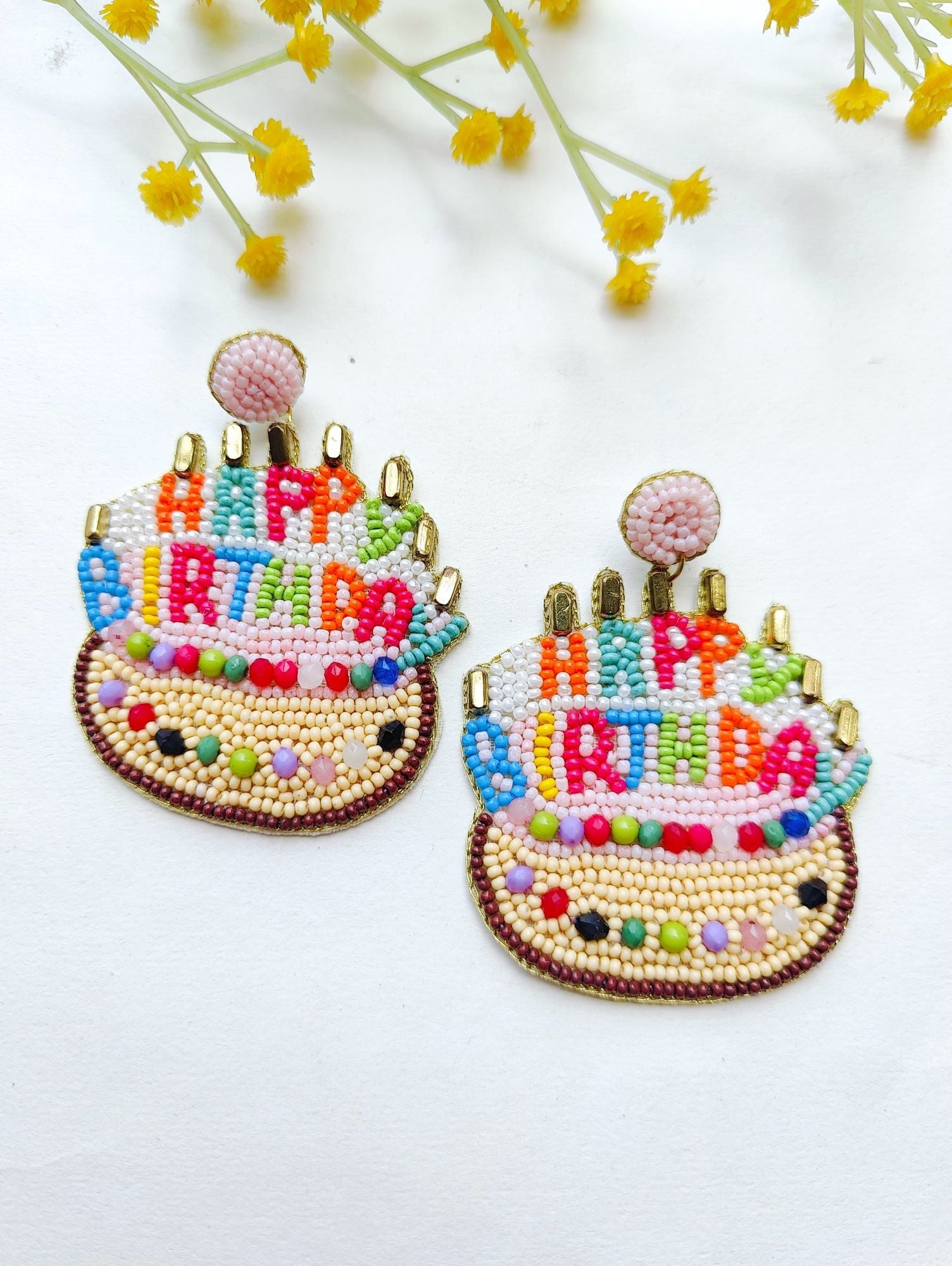 Vibrant Birthday Bash: Multicolored Boho Beaded Heart Studs for Women