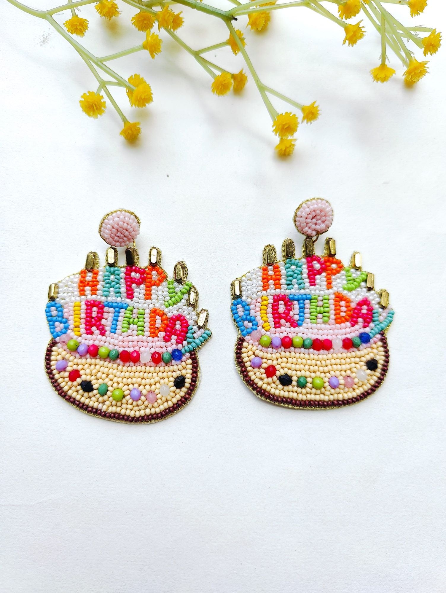 Vibrant Birthday Bash: Multicolored Boho Beaded Heart Studs for Women