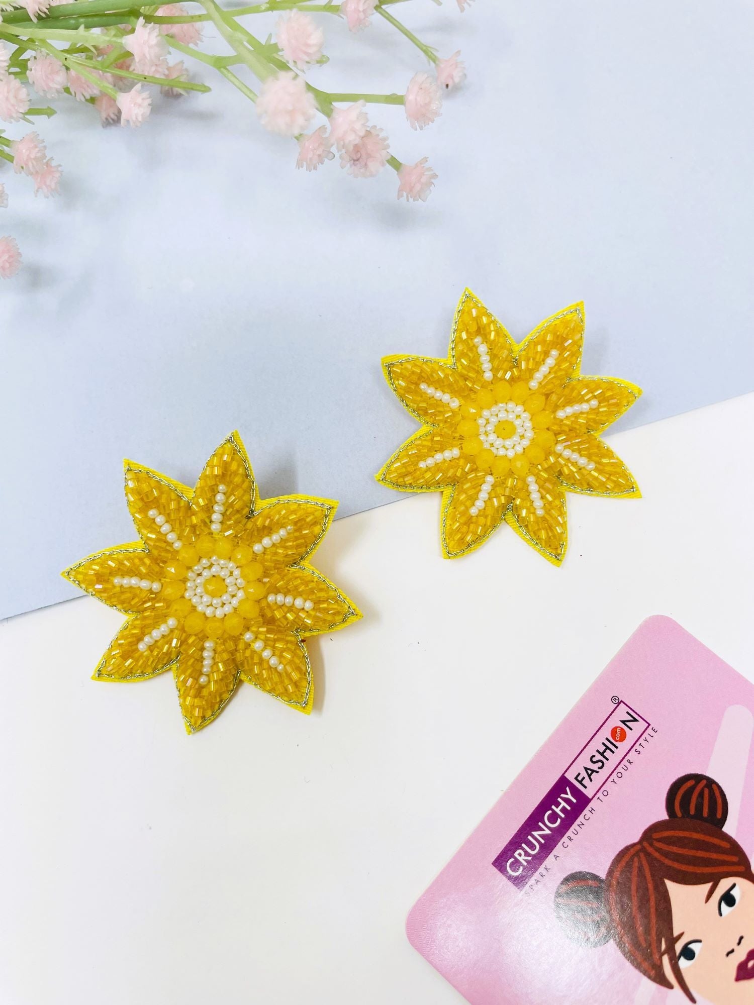 Handcrafted White-Yellow Floral Star Stud Earrings - Quirky & Chic Summer Accessory
