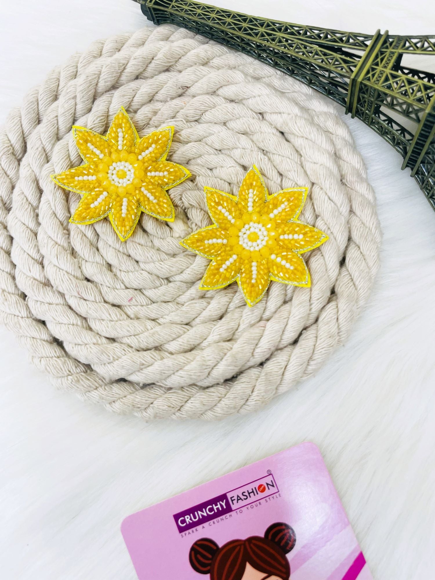 Handcrafted White-Yellow Floral Star Stud Earrings - Quirky & Chic Summer Accessory