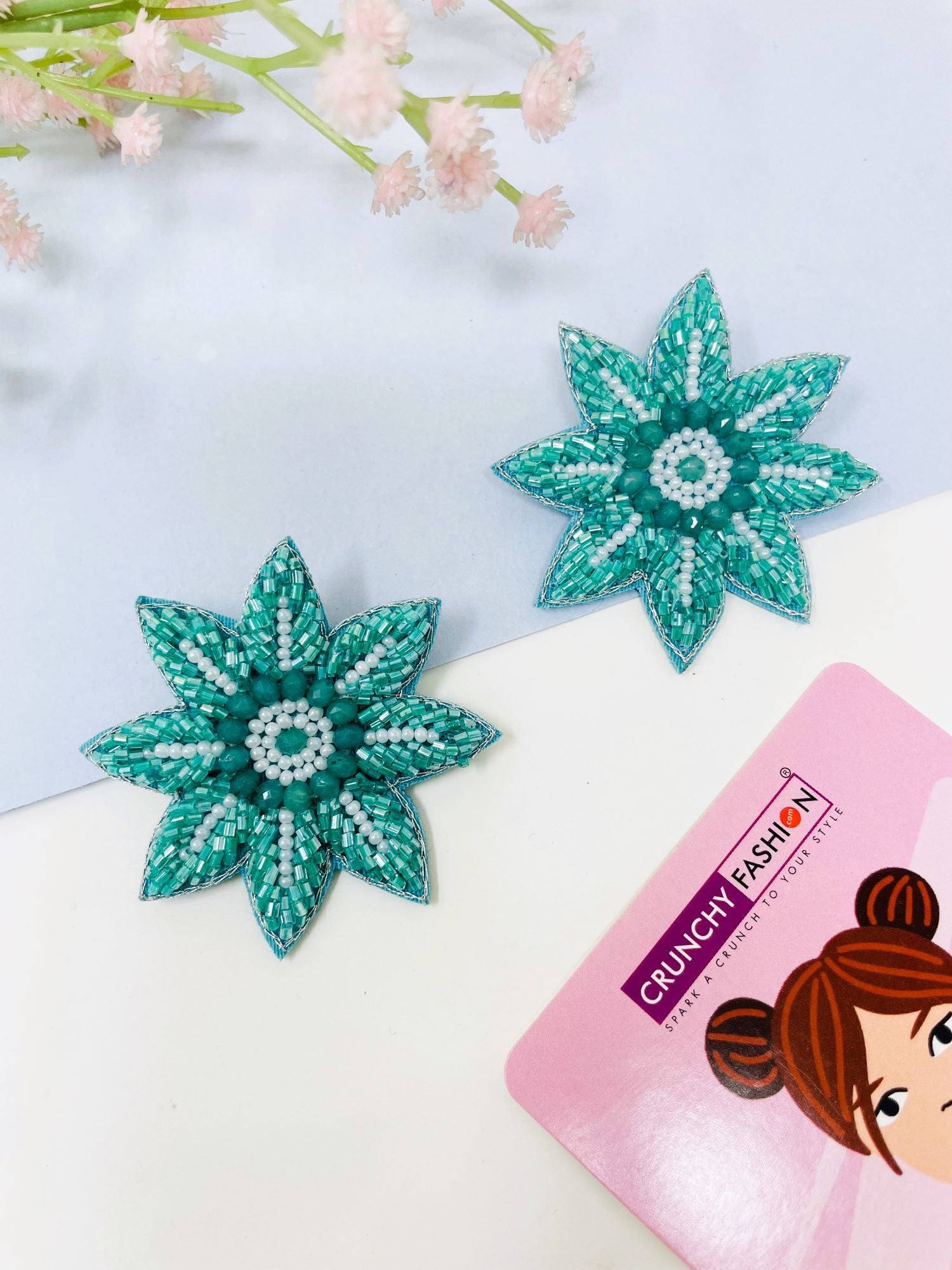 Vibrant Handcrafted Green Floral Stud Earrings for Summer Extravaganza