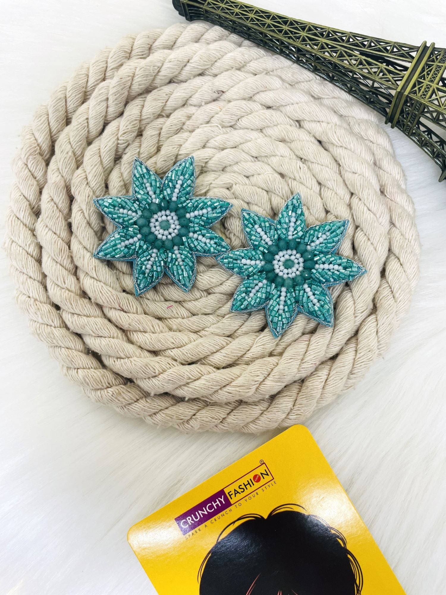 Vibrant Handcrafted Green Floral Stud Earrings for Summer Extravaganza