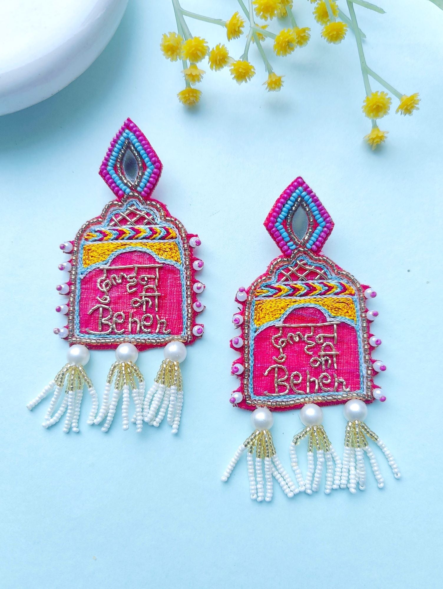 Bride's Sister Blossom Handmade Beaded Earrings for Haldi Mehndi Celebrations