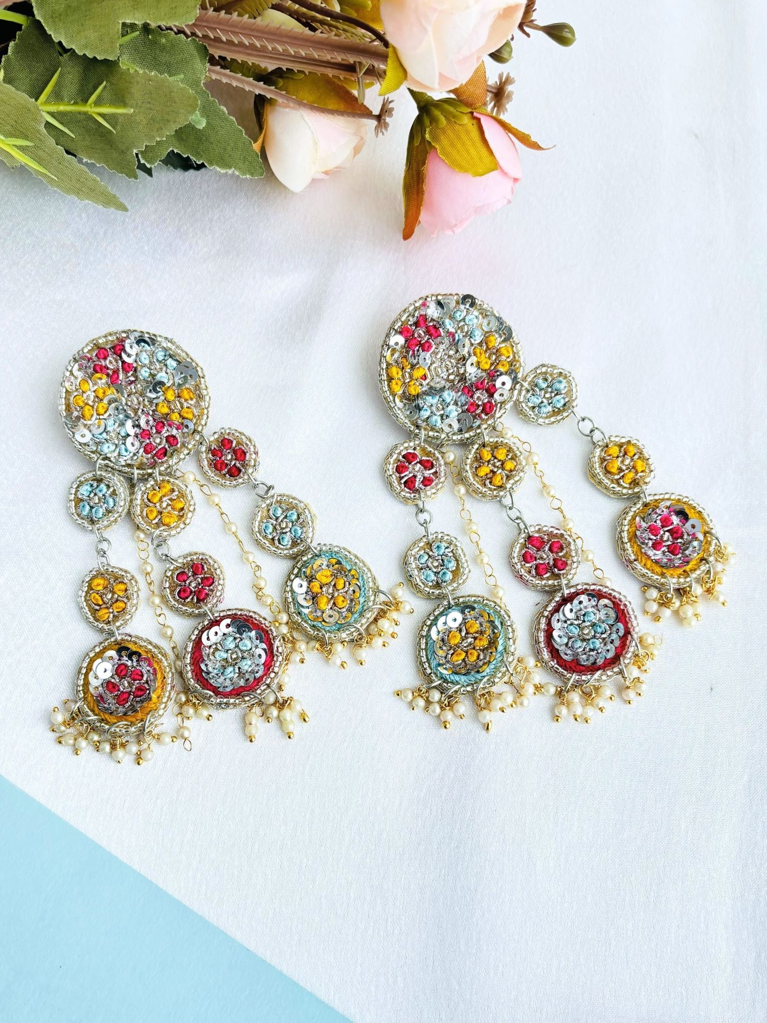 Sophisticated Handmade Beaded Earrings for Haldi-Mehndi Celebrations