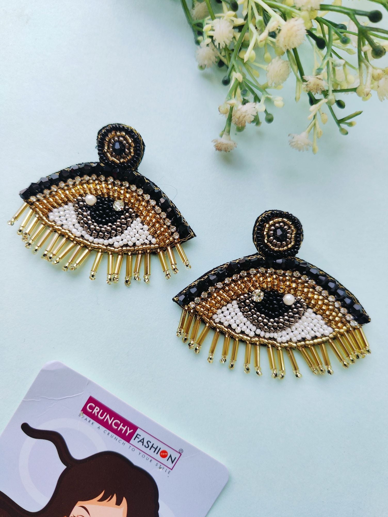 Chic Black-Gold Evil Eye Handcrafted Beading Dangle Earrings