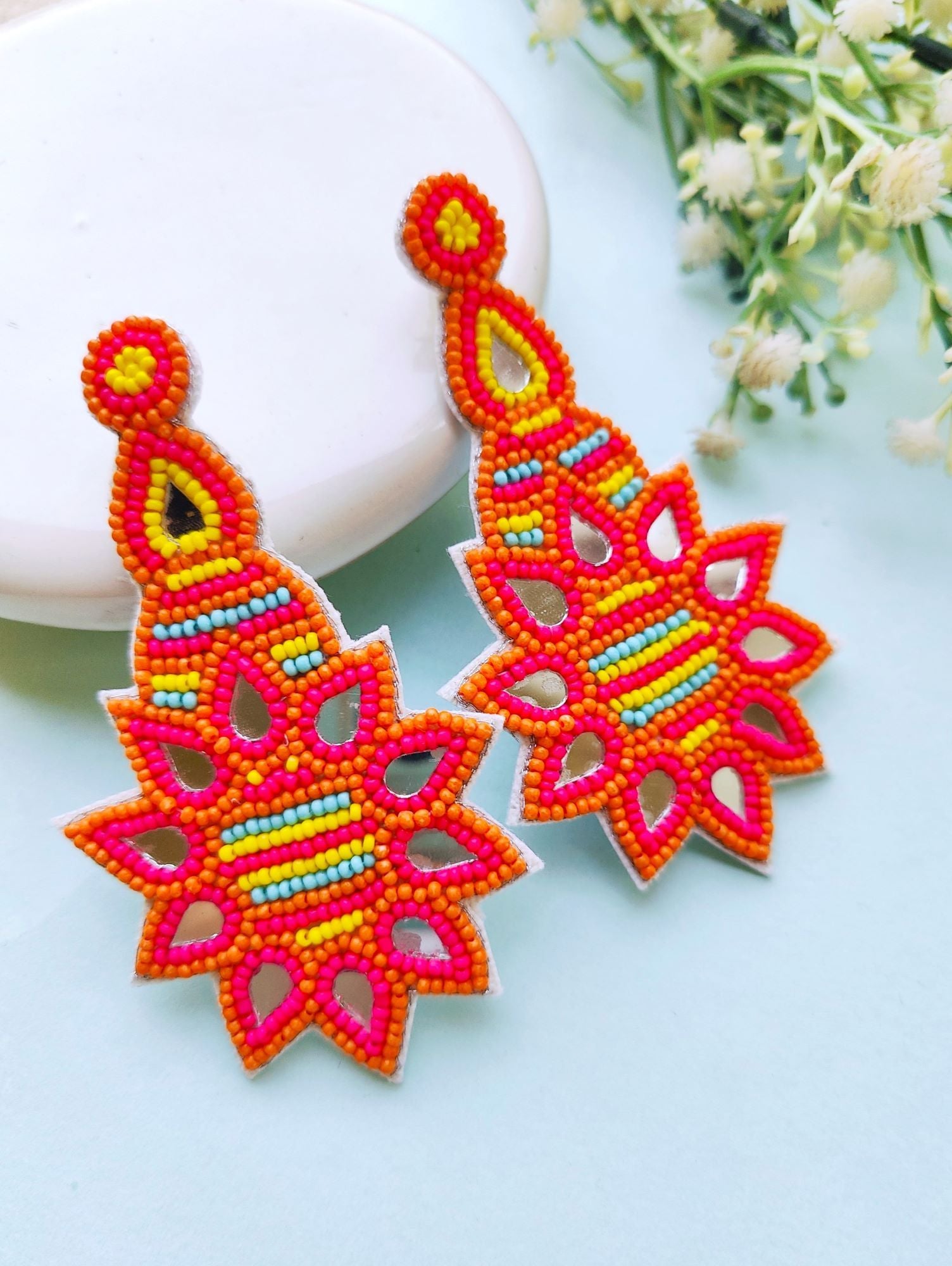 Floral Fiesta Handmade Multicolored Beaded Earrings for Women Girls