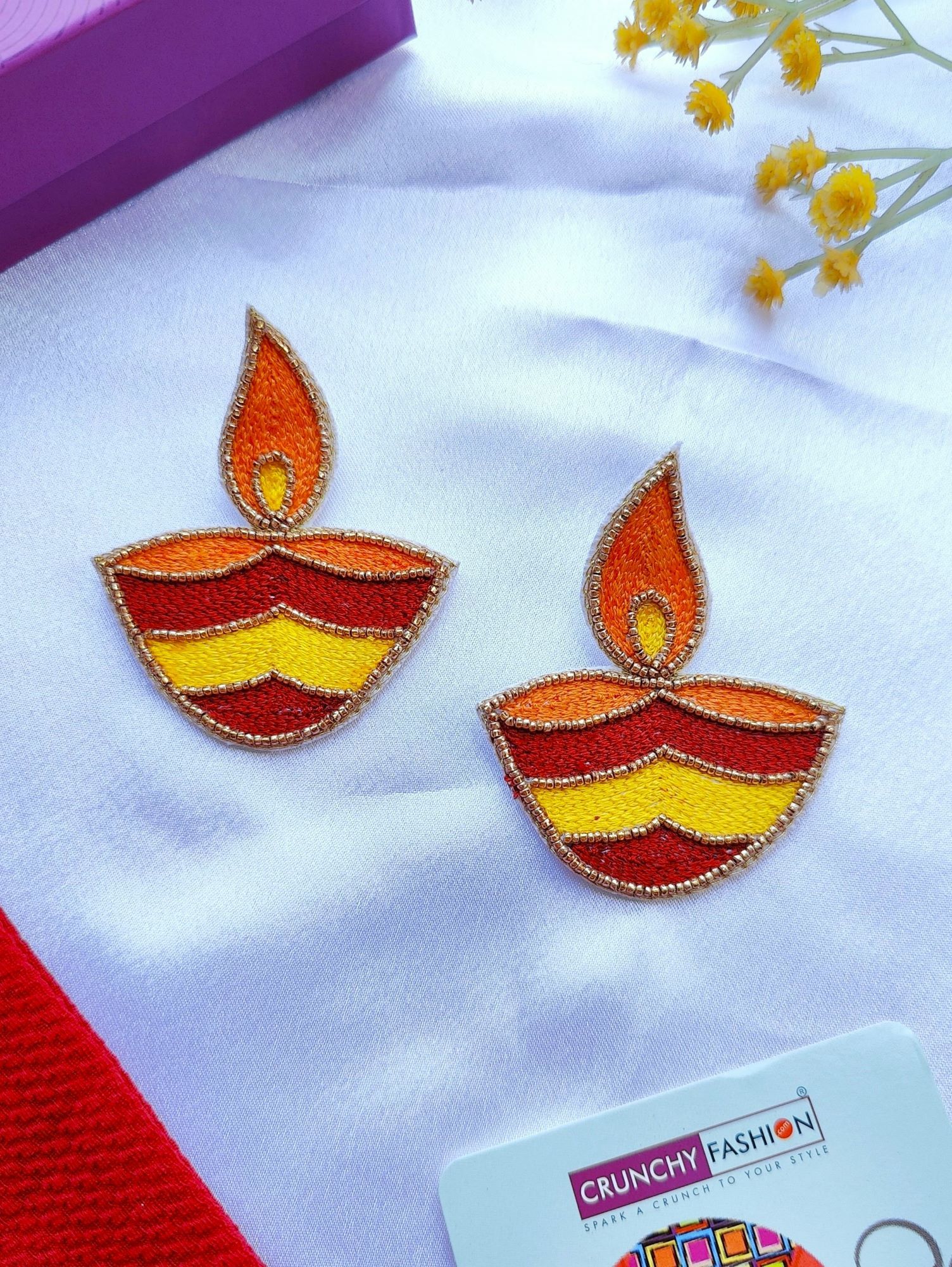 Orange beaded handmade earrings for women, ideal for daily use or festive occasions like Diwali, part of HANDICRAFT collection with push back piercing fixation.