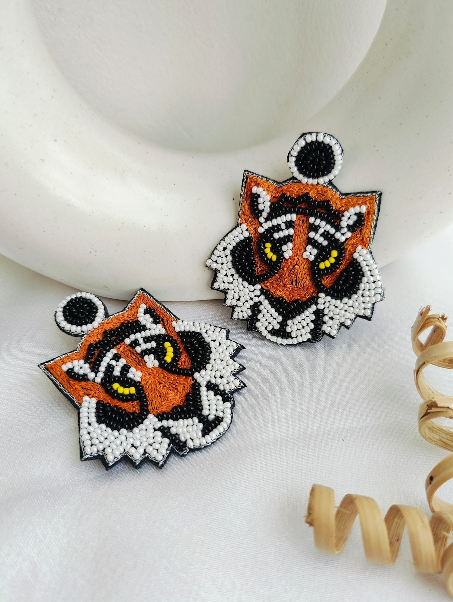 Multicolored Lioness beaded handmade earrings, ideal for girls with a push back fixation