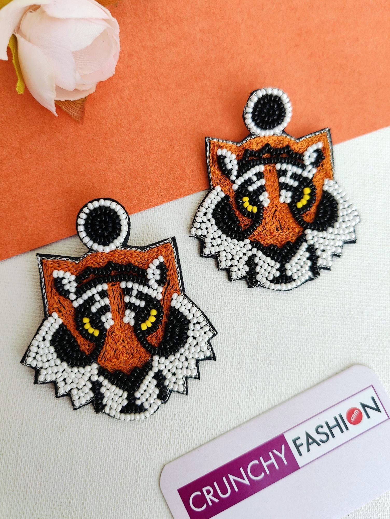 Multicolored Lioness beaded handmade earrings, ideal for girls with a push back fixation