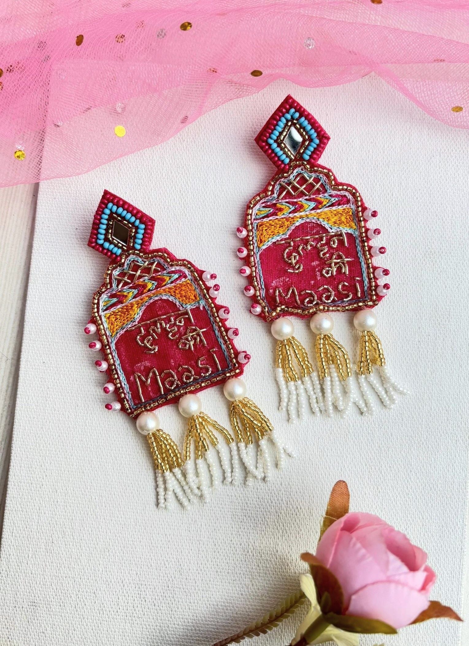 Handcrafted pink beaded drop and dangler earrings for women, ideal for wedding