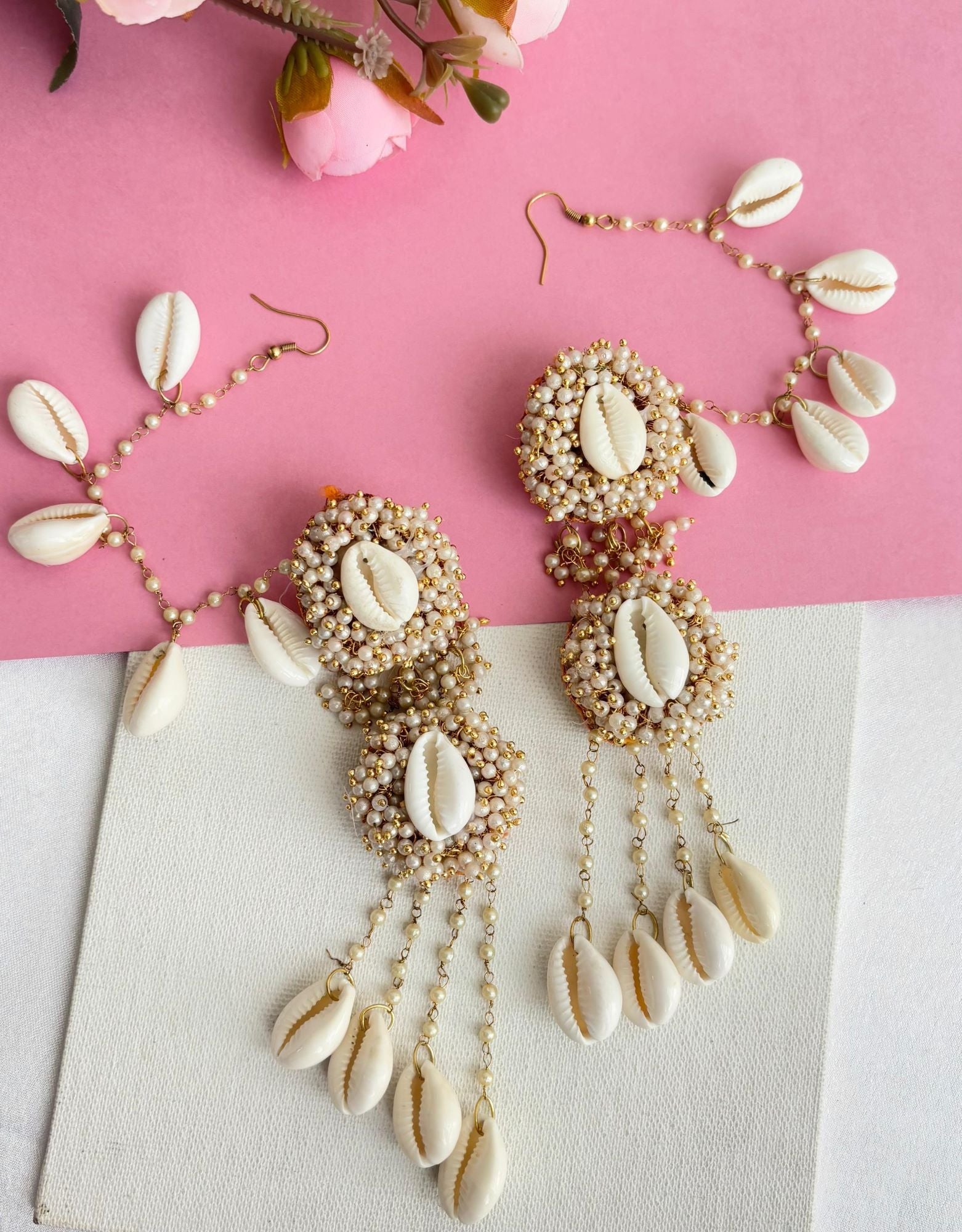 Golden Flower Design Beaded Handmade Earrings for Haldi Mehndi