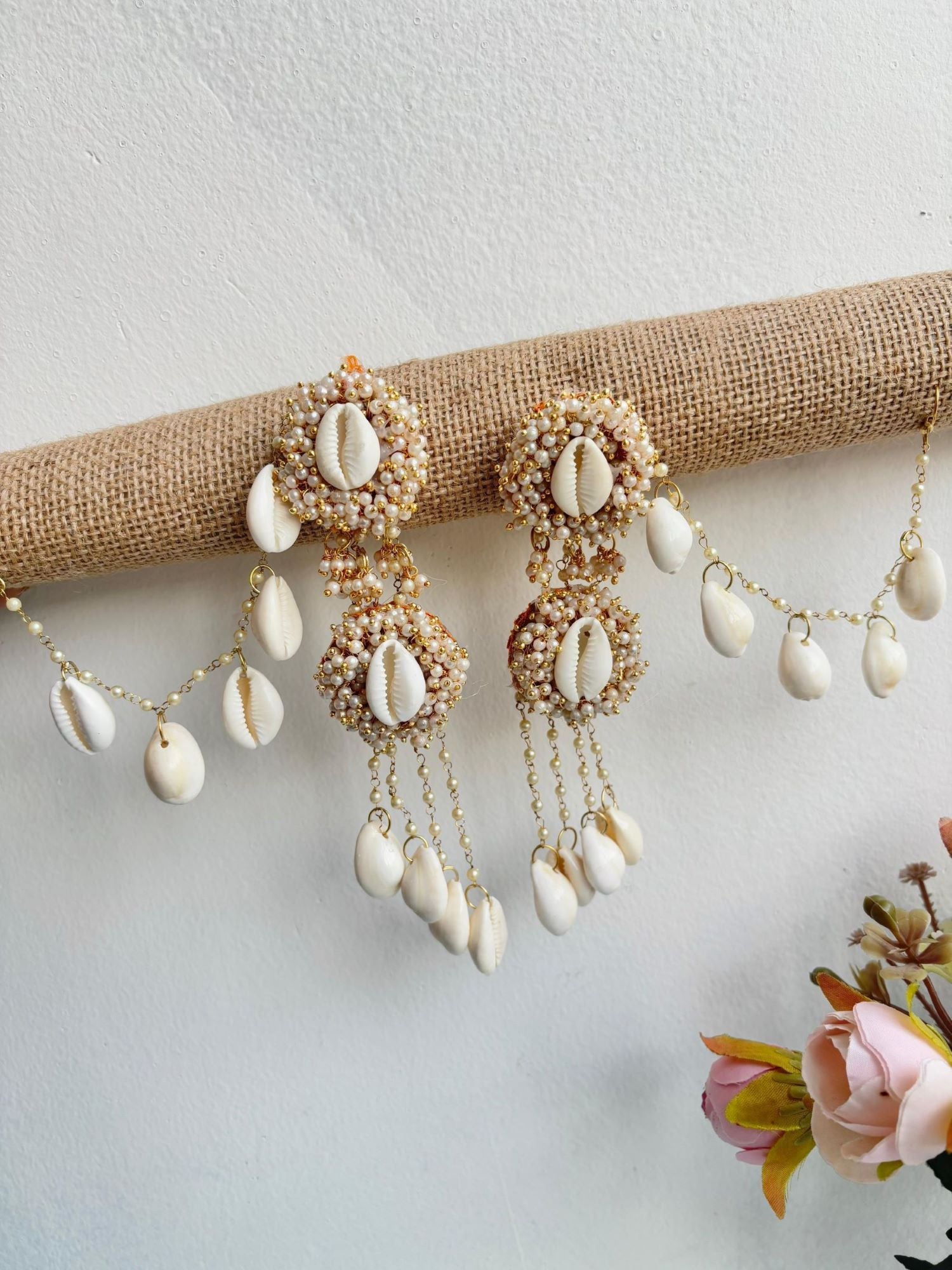 Golden Flower Design Beaded Handmade Earrings for Haldi Mehndi