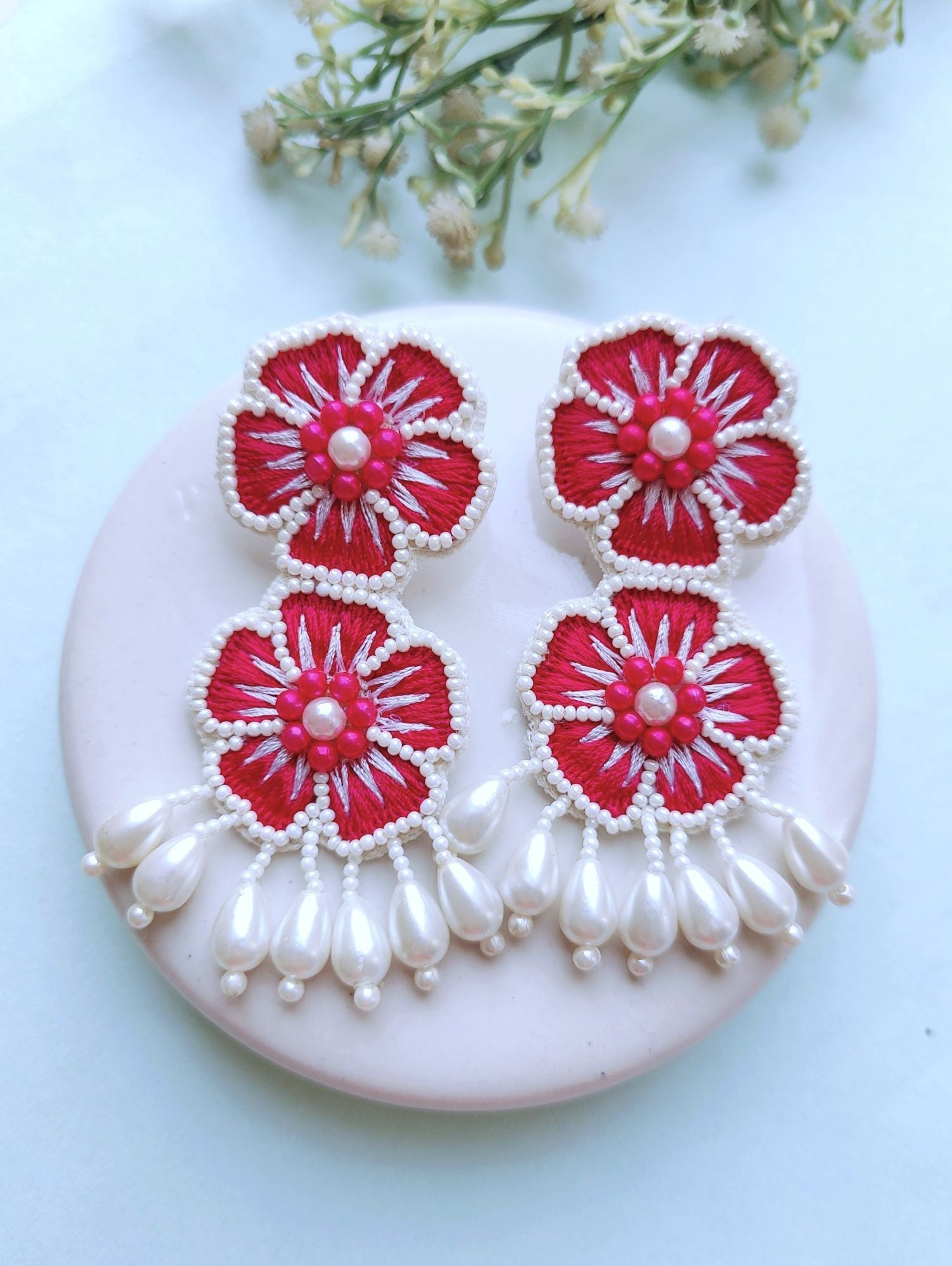 Handmade Hot Pink Blossom Earrings, perfect for Haldi, Mehandi, or Party occasions, stunning design.