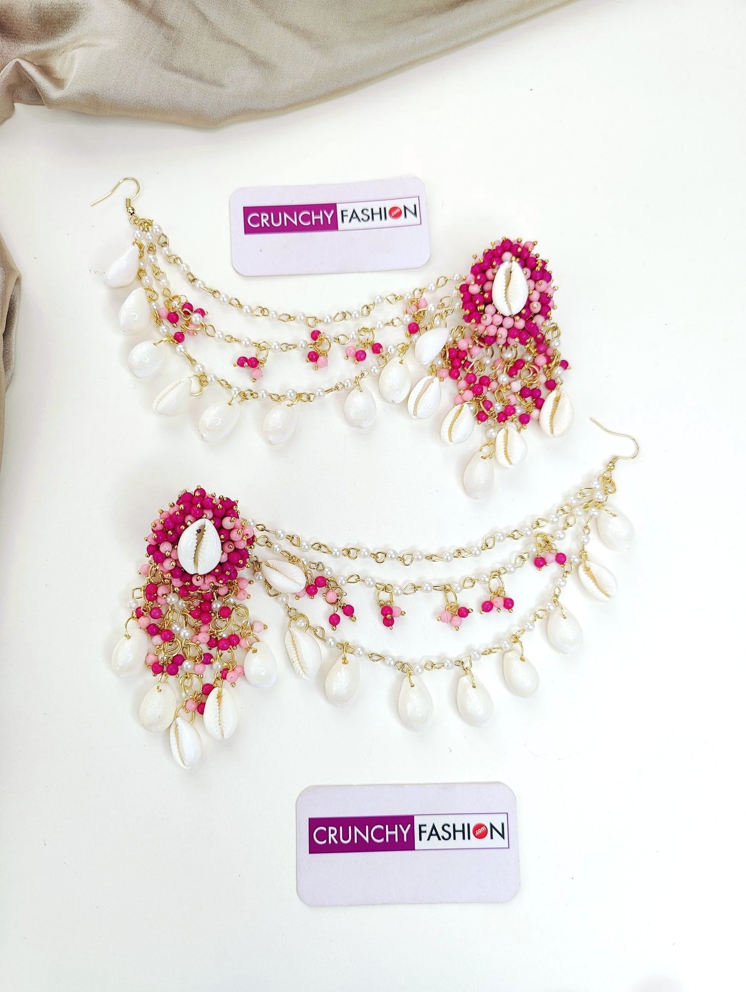 Pink Pearl & Sea Shell Earrings & Tikka Set