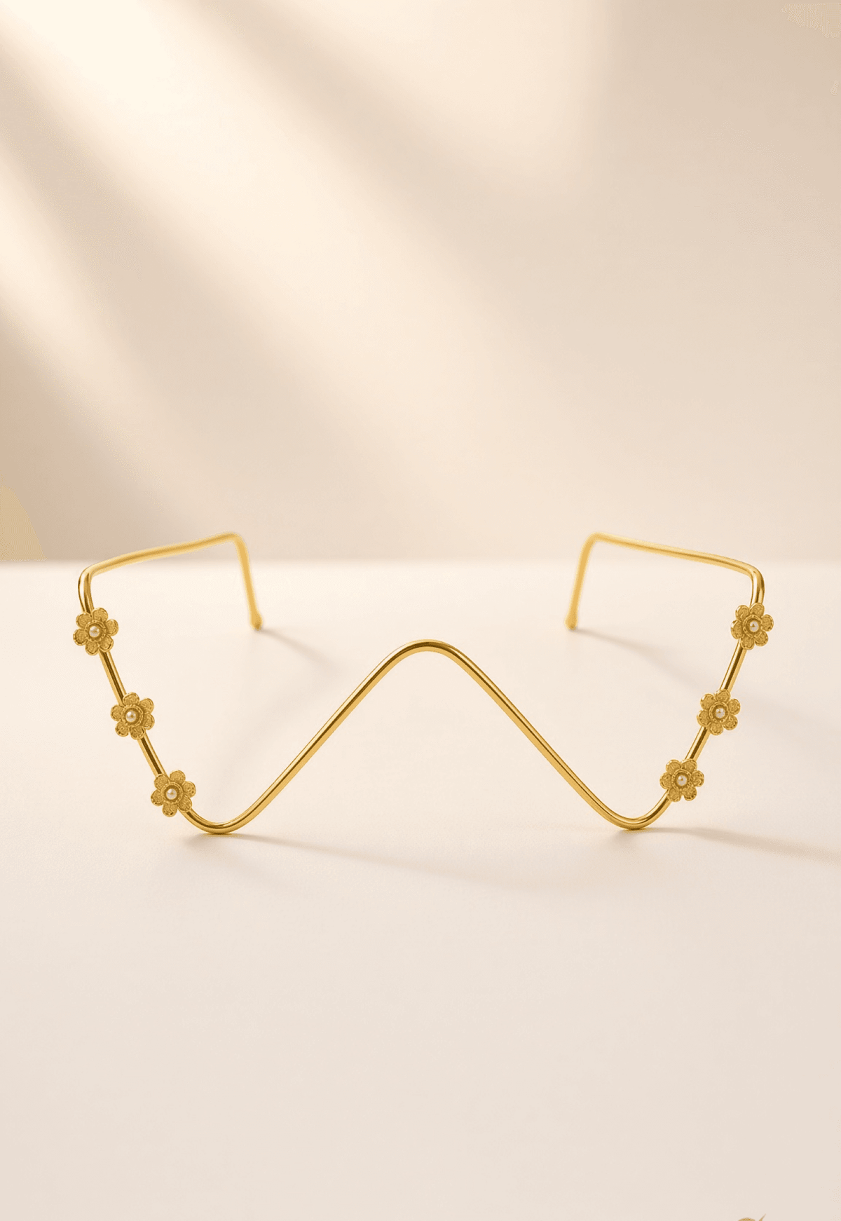 Haldi function glasses with pearl floral pattern and golden facets