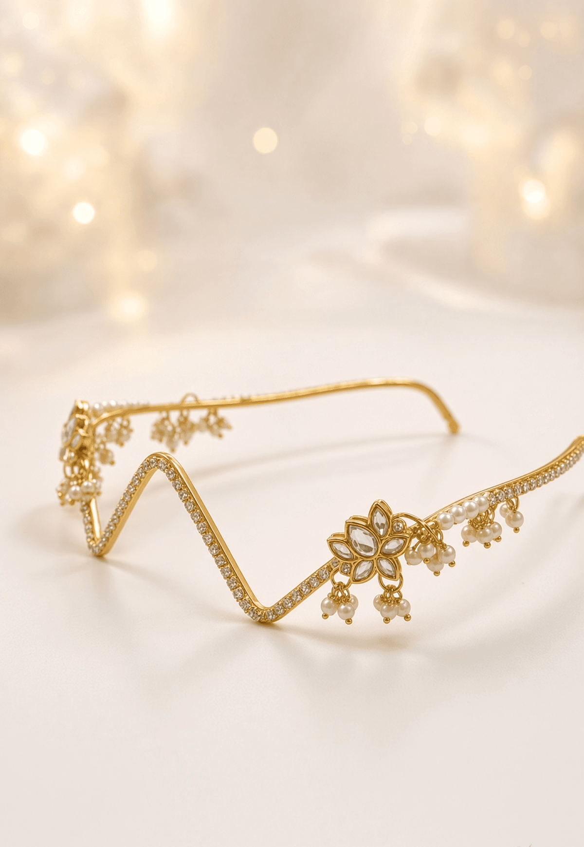 Kundan floral Haldi function glasses for bride with golden facelets
