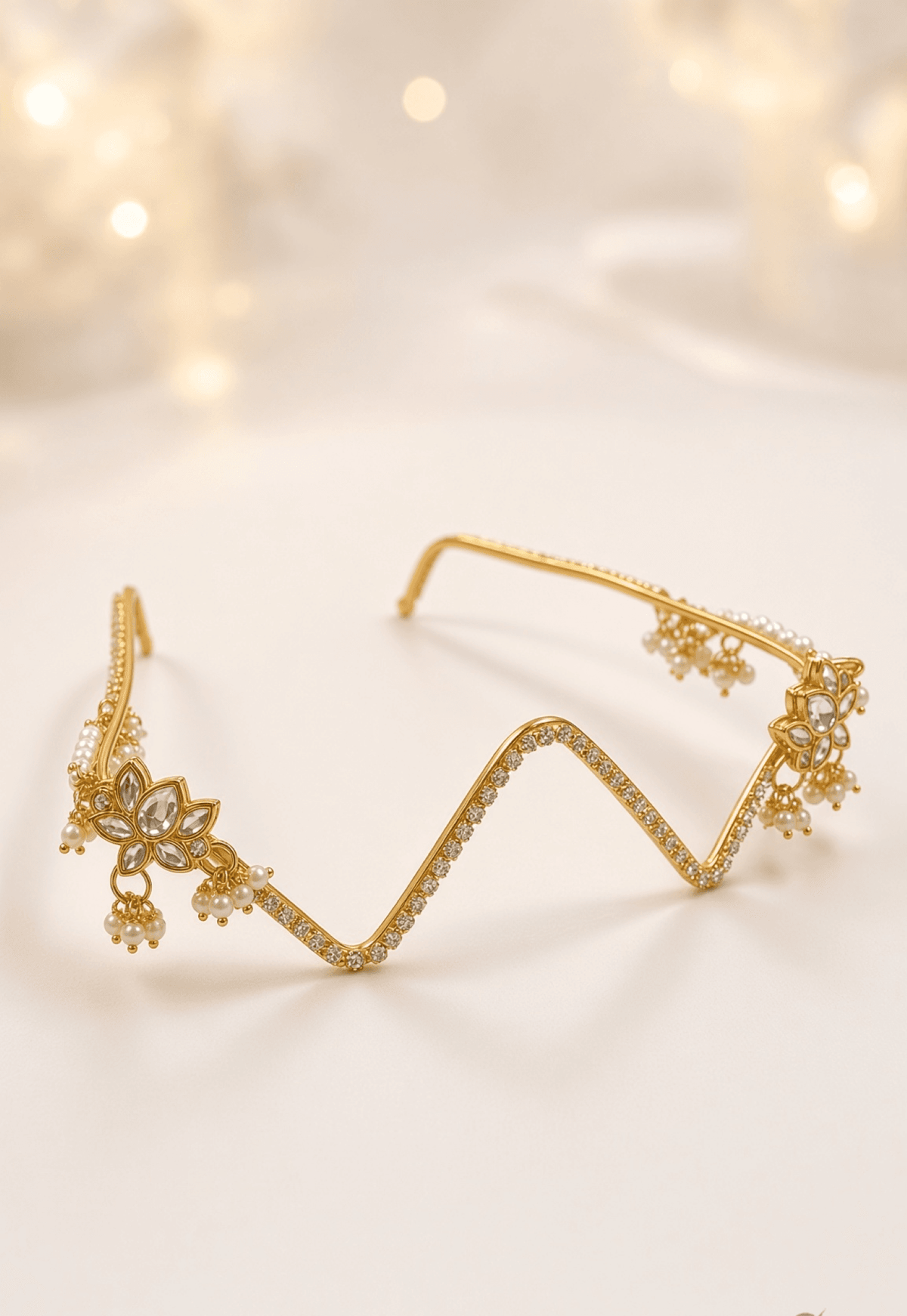 Kundan floral Haldi function glasses for bride with golden facelets