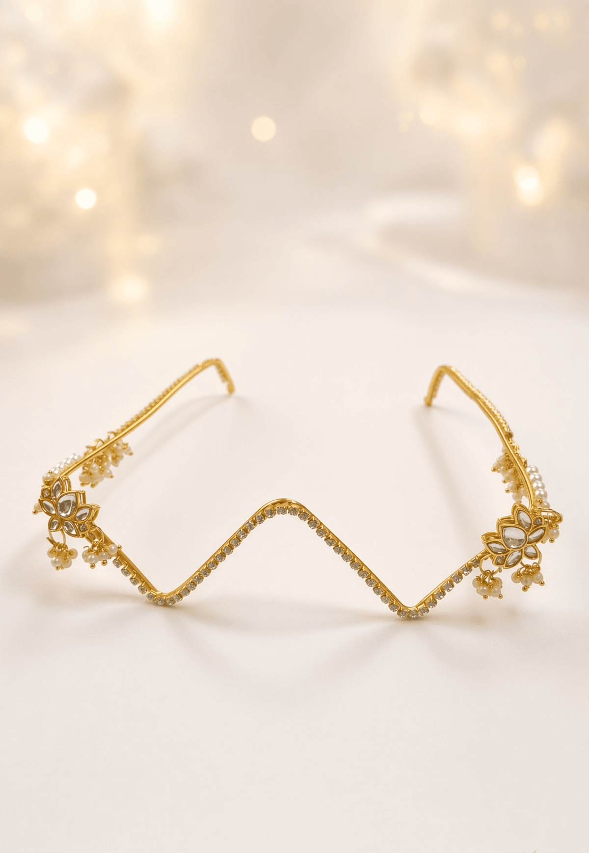 Kundan floral Haldi function glasses for bride with golden facelets