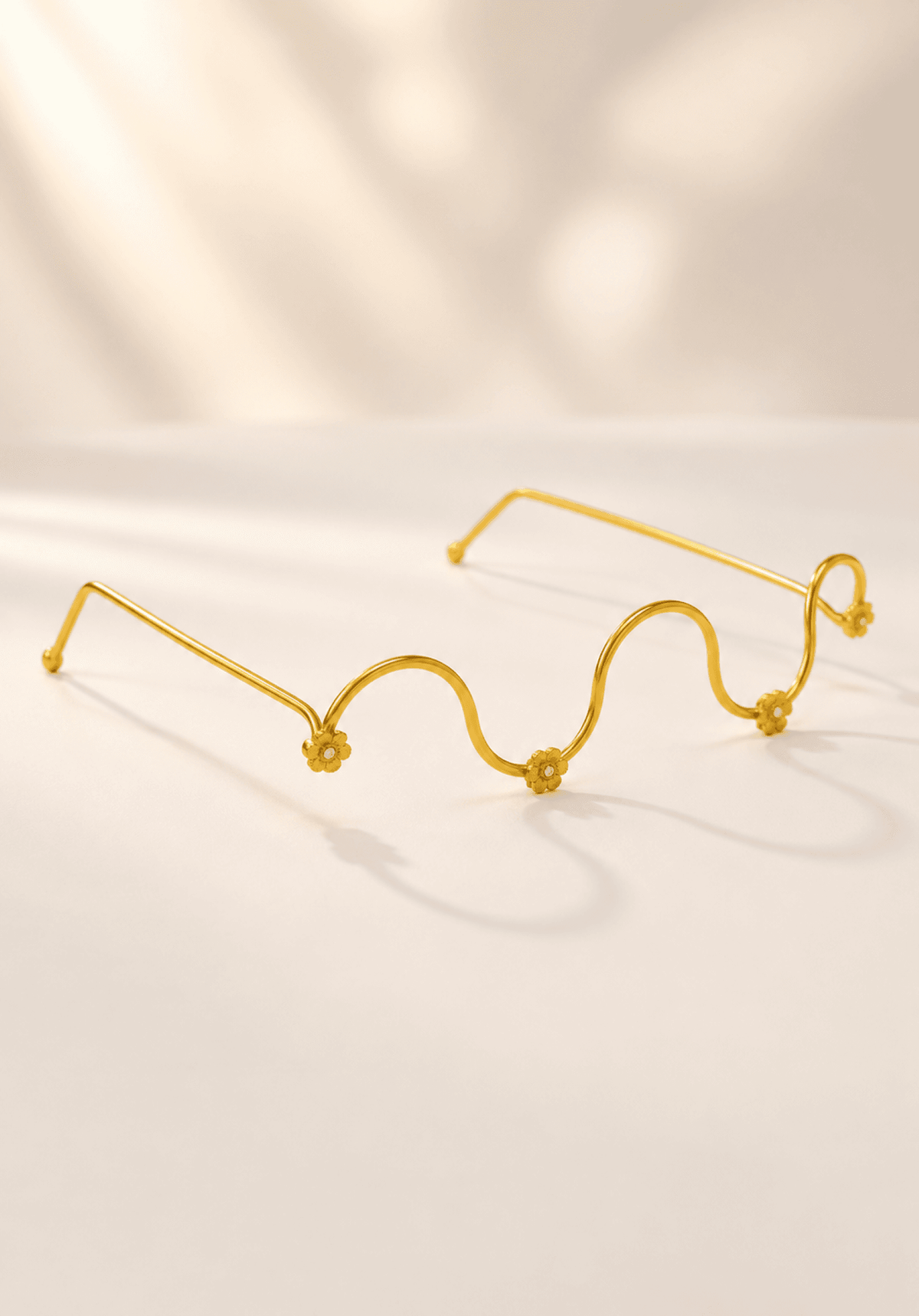 golden wavy round bridal haldi function glasses, lightweight eyewear