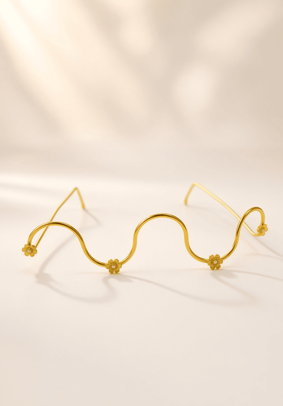 golden wavy round bridal haldi function glasses, lightweight eyewear
