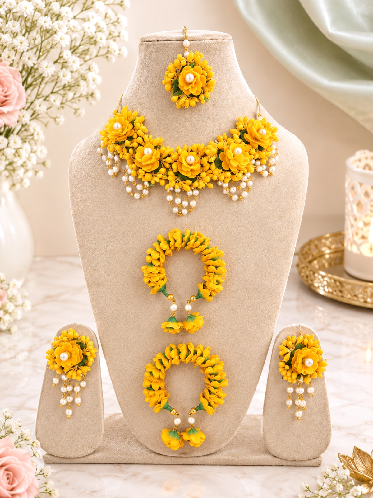 Yellow Floral Haldi Jewelry Sets for Brides Haldi/Mehndi/Baby showers