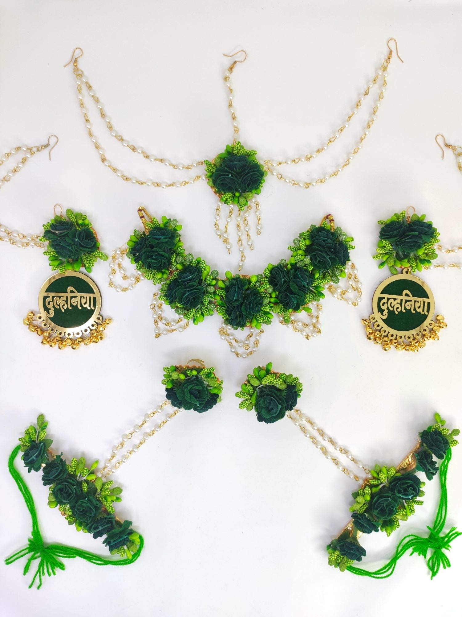 Dulhaniya's Pink-Yellow Floral Haldi-Mehndi Jewelry Set for haldi Mehndi