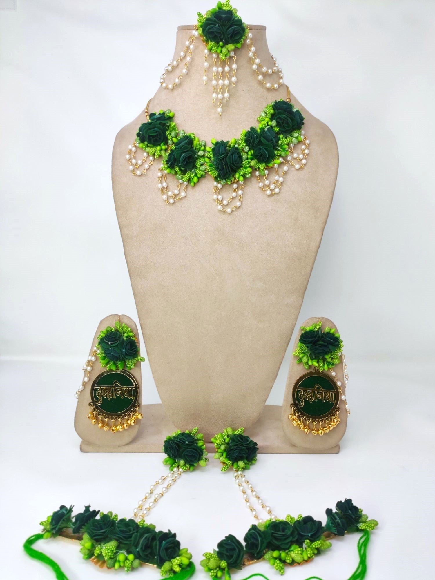 Dulhaniya's Pink-Yellow Floral Haldi-Mehndi Jewelry Set for haldi Mehndi