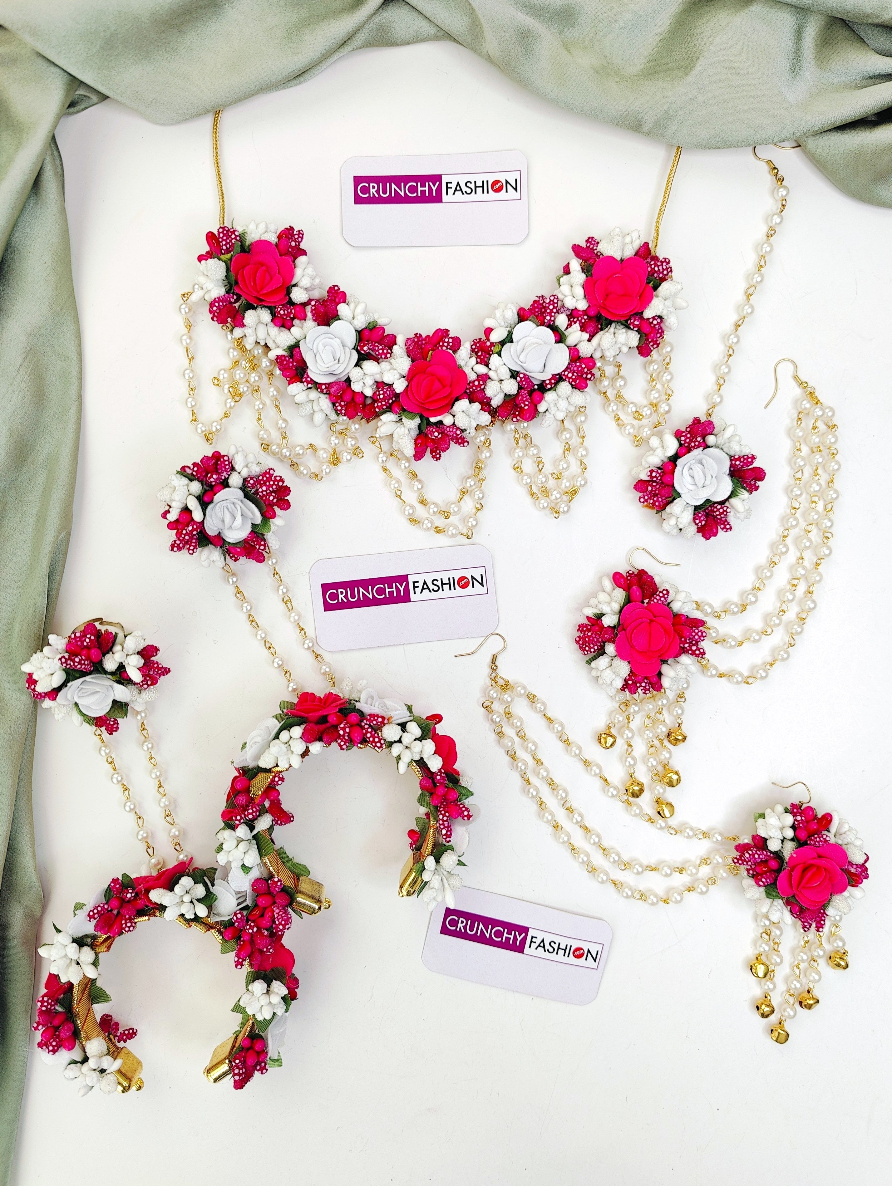 Yellow-Pink Haldi-Mehndi Floral Jewellery Set for Women