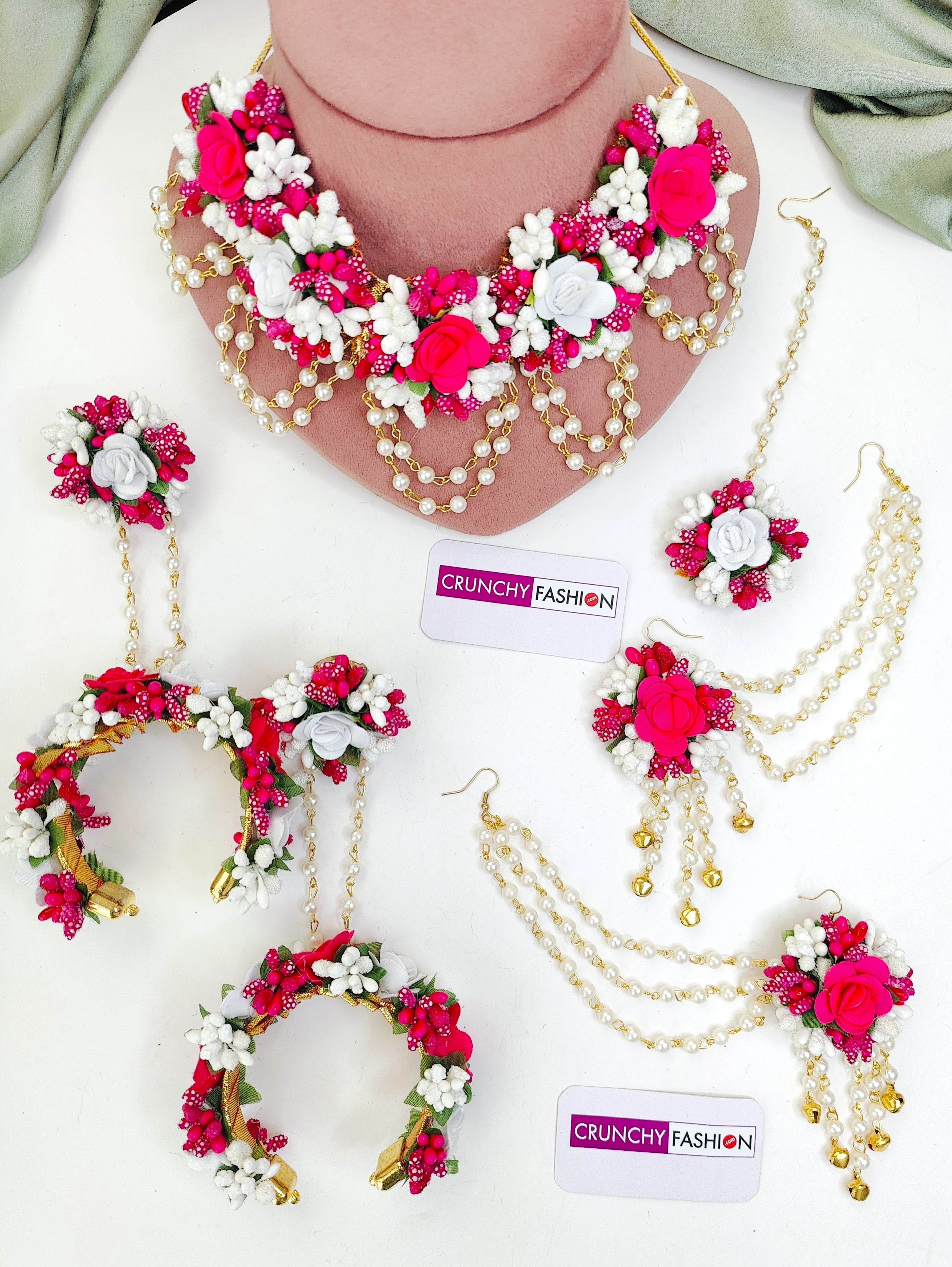 Yellow-Pink Haldi-Mehndi Floral Jewellery Set for Women