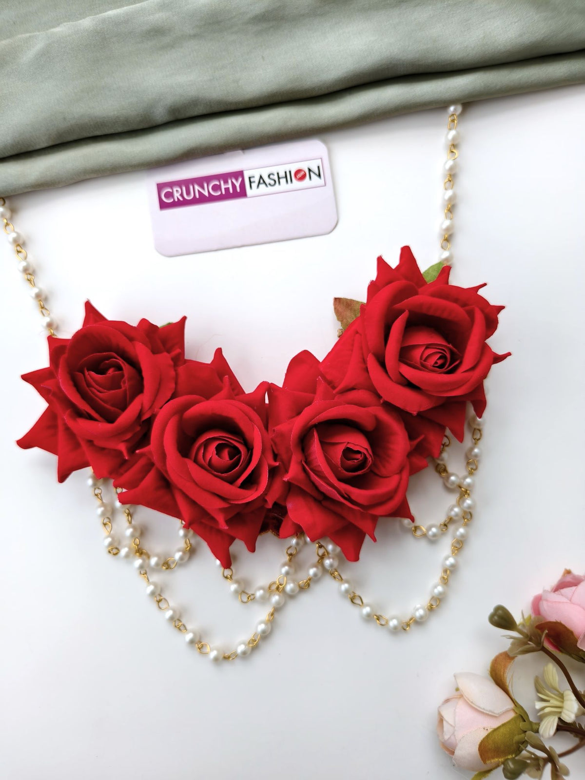 Elegant Bridal Red Rose Floral Jewellery Set for Haldi, Mehndi