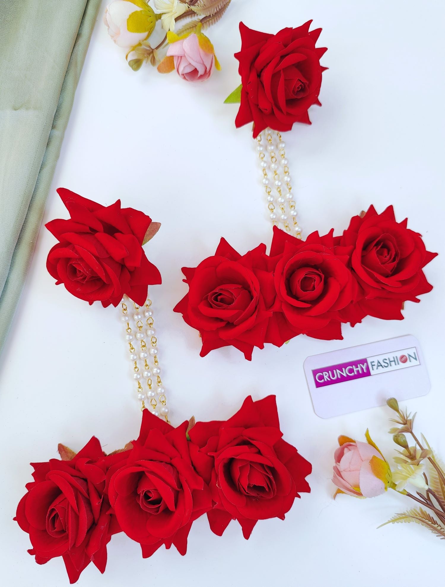 Elegant Bridal Red Rose Floral Jewellery Set for Haldi, Mehndi