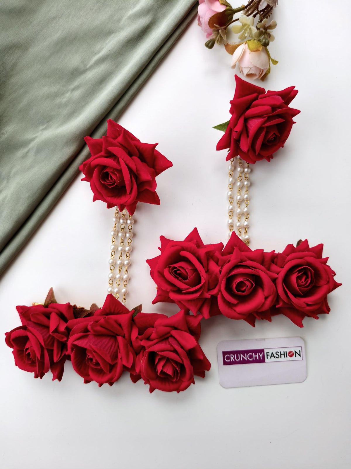 Elegant Bridal Red Rose Floral Jewellery Set for Haldi, Mehndi