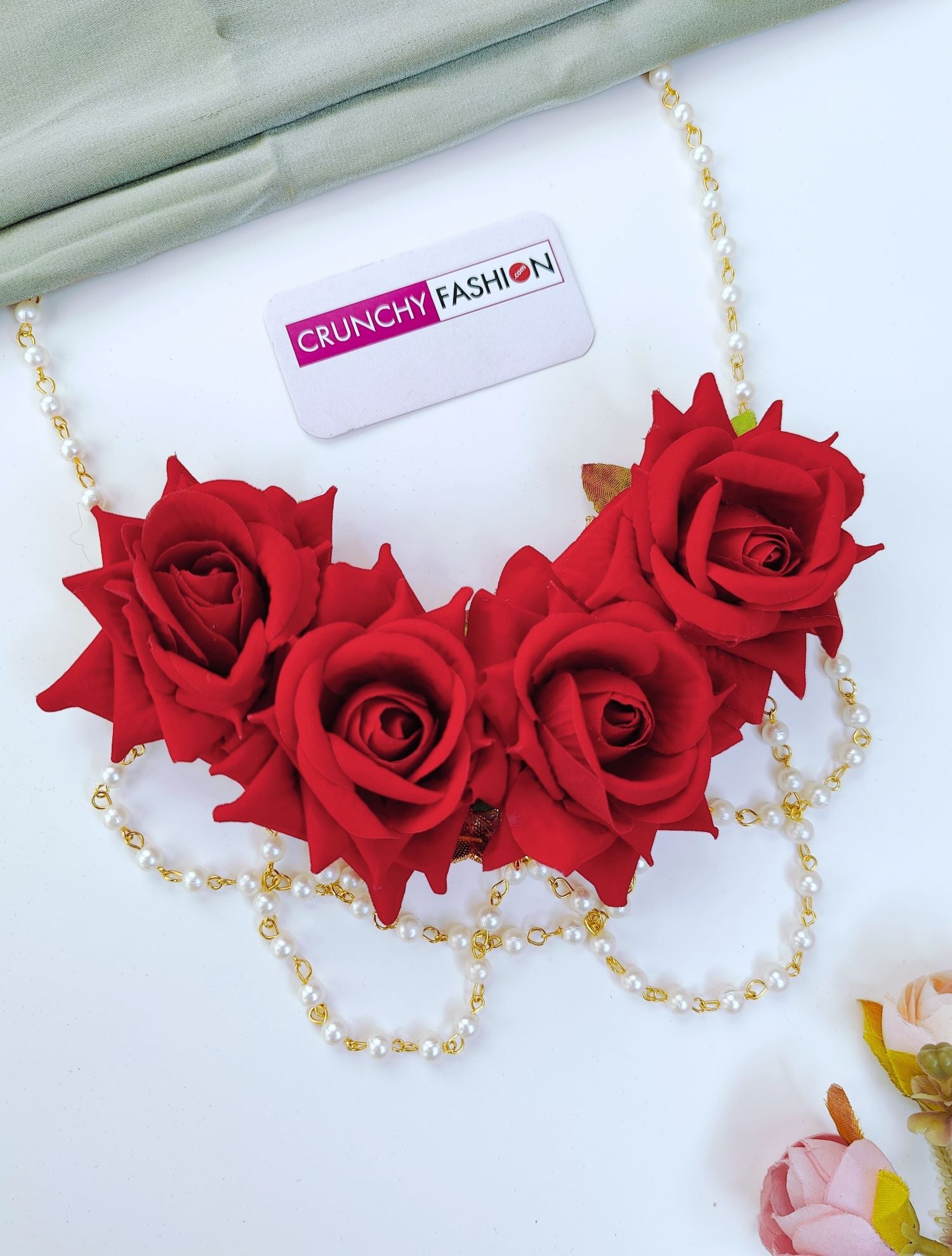 Elegant Bridal Red Rose Floral Jewellery Set for Haldi, Mehndi