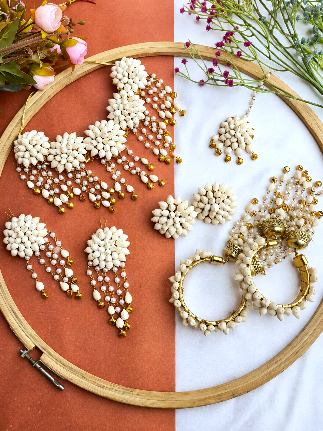 White Mogra Floral Haldi-Mehndi Jewellery Set for Brides