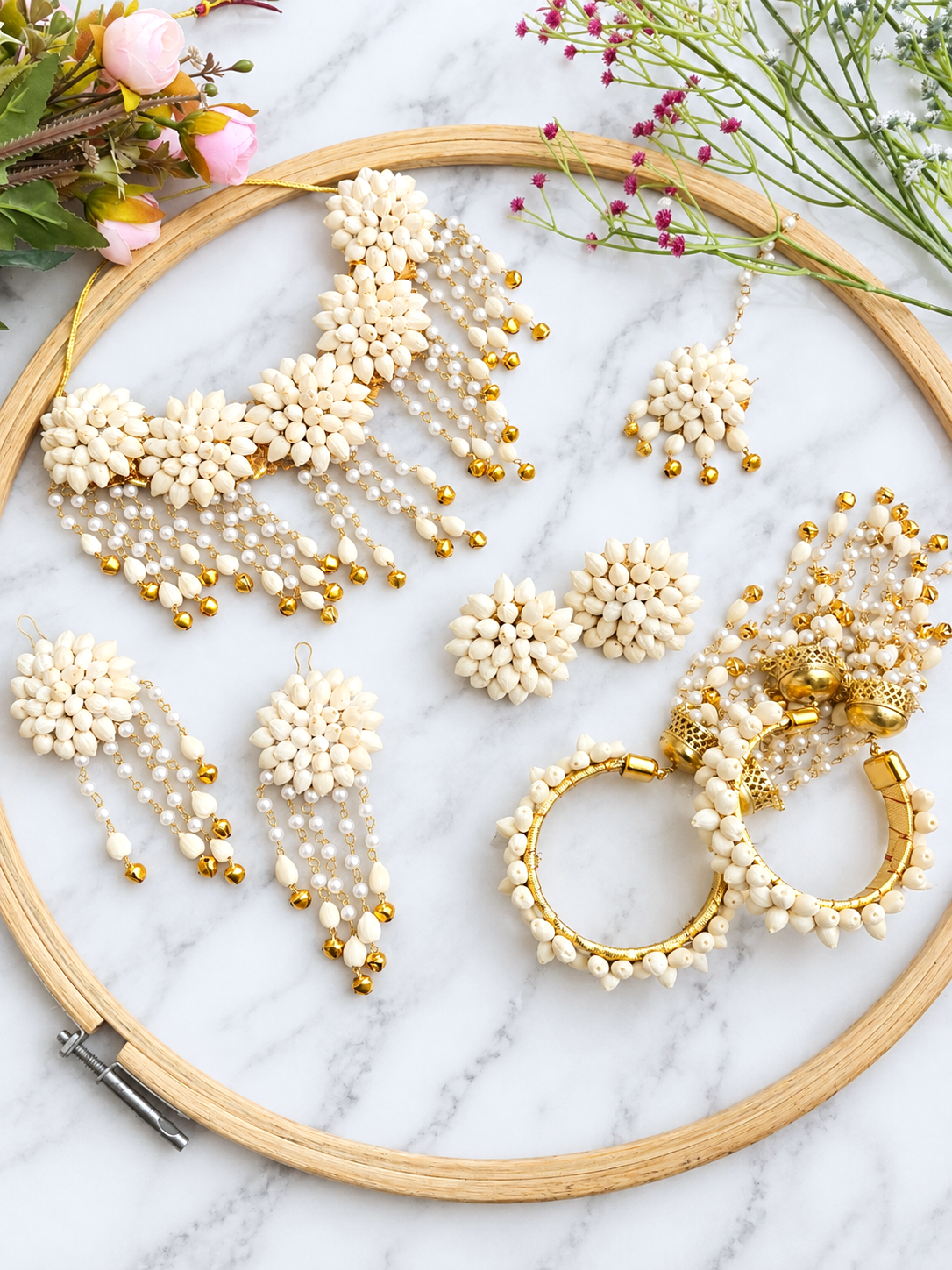 White Mogra Floral Haldi-Mehndi Jewellery Set for Brides