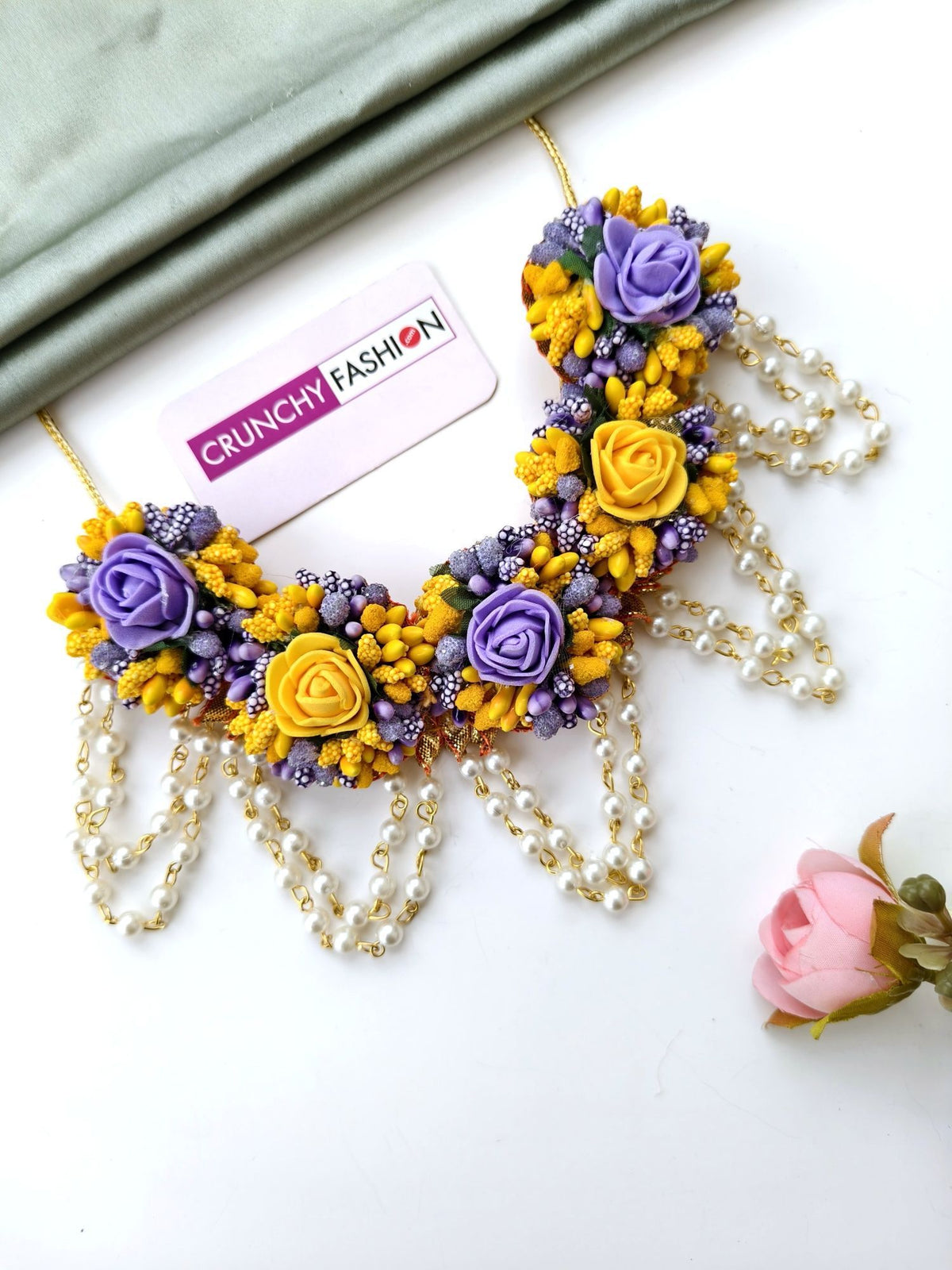 Lavender yellow artificial flower bridal jewellery set for women