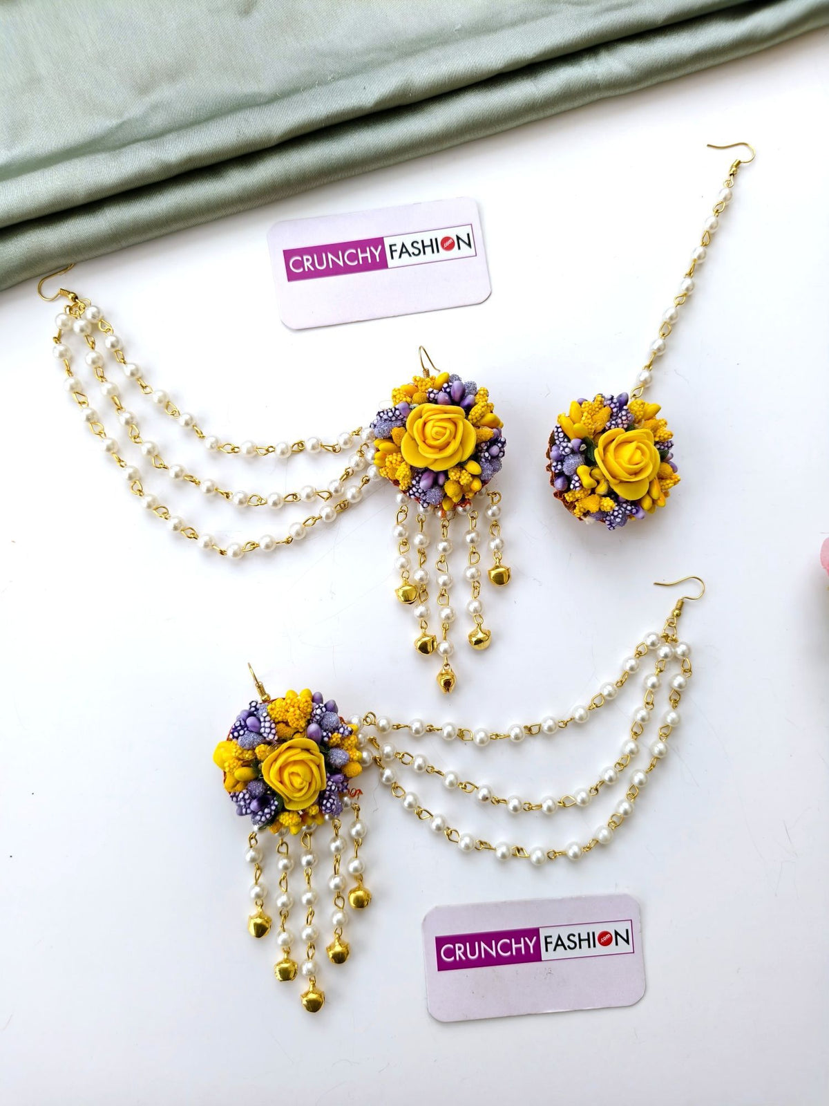 Lavender yellow artificial flower bridal jewellery set for women