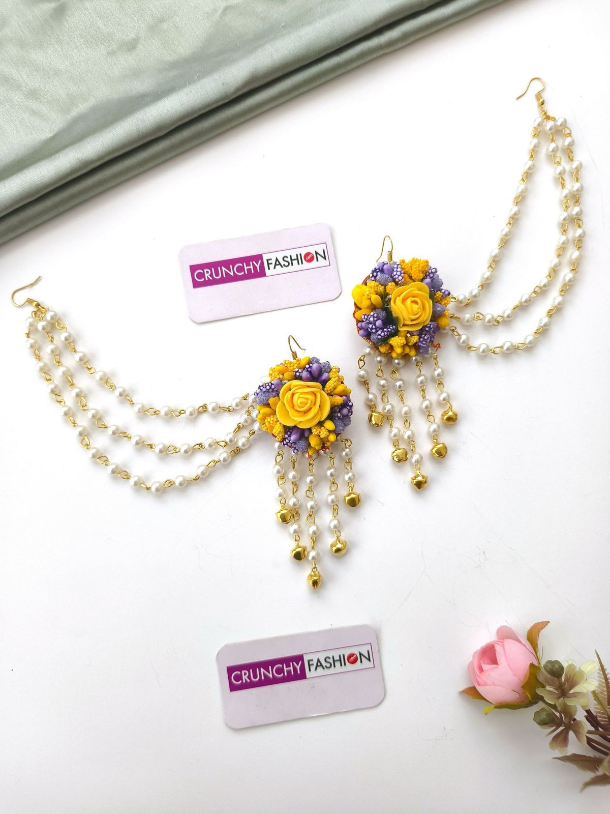Lavender yellow artificial flower bridal jewellery set for women
