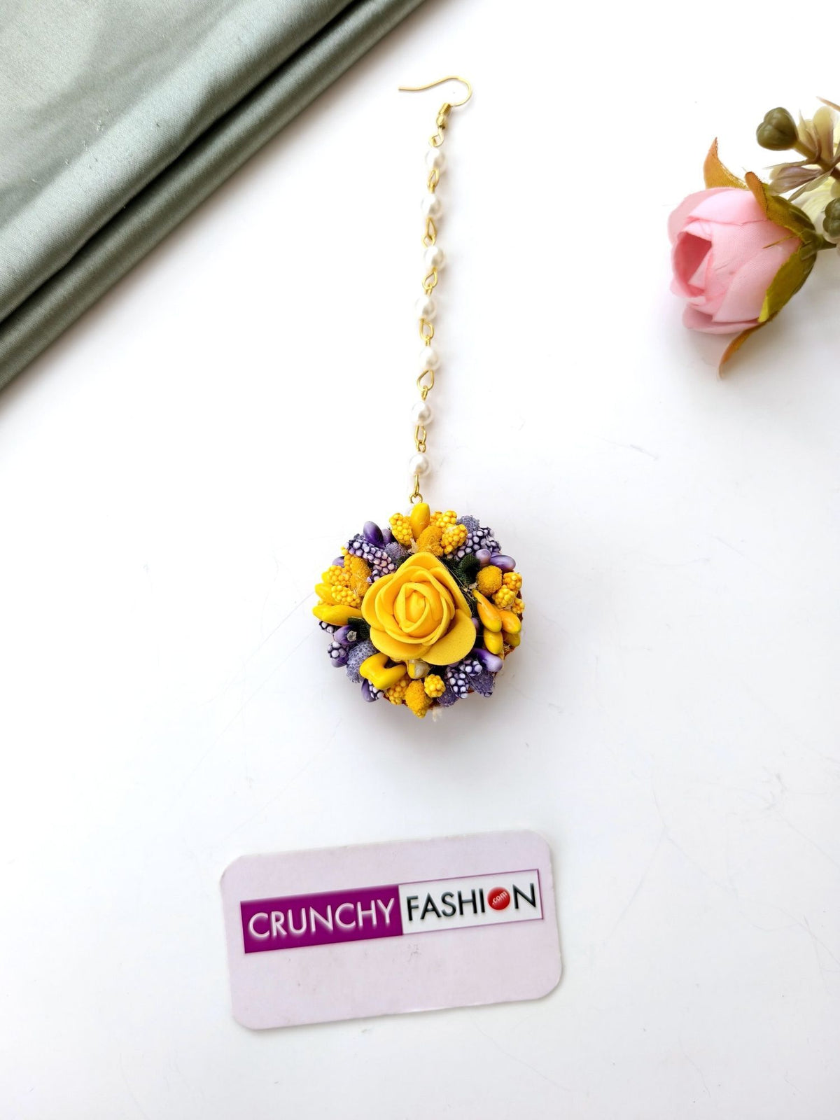 Lavender yellow artificial flower bridal jewellery set for women