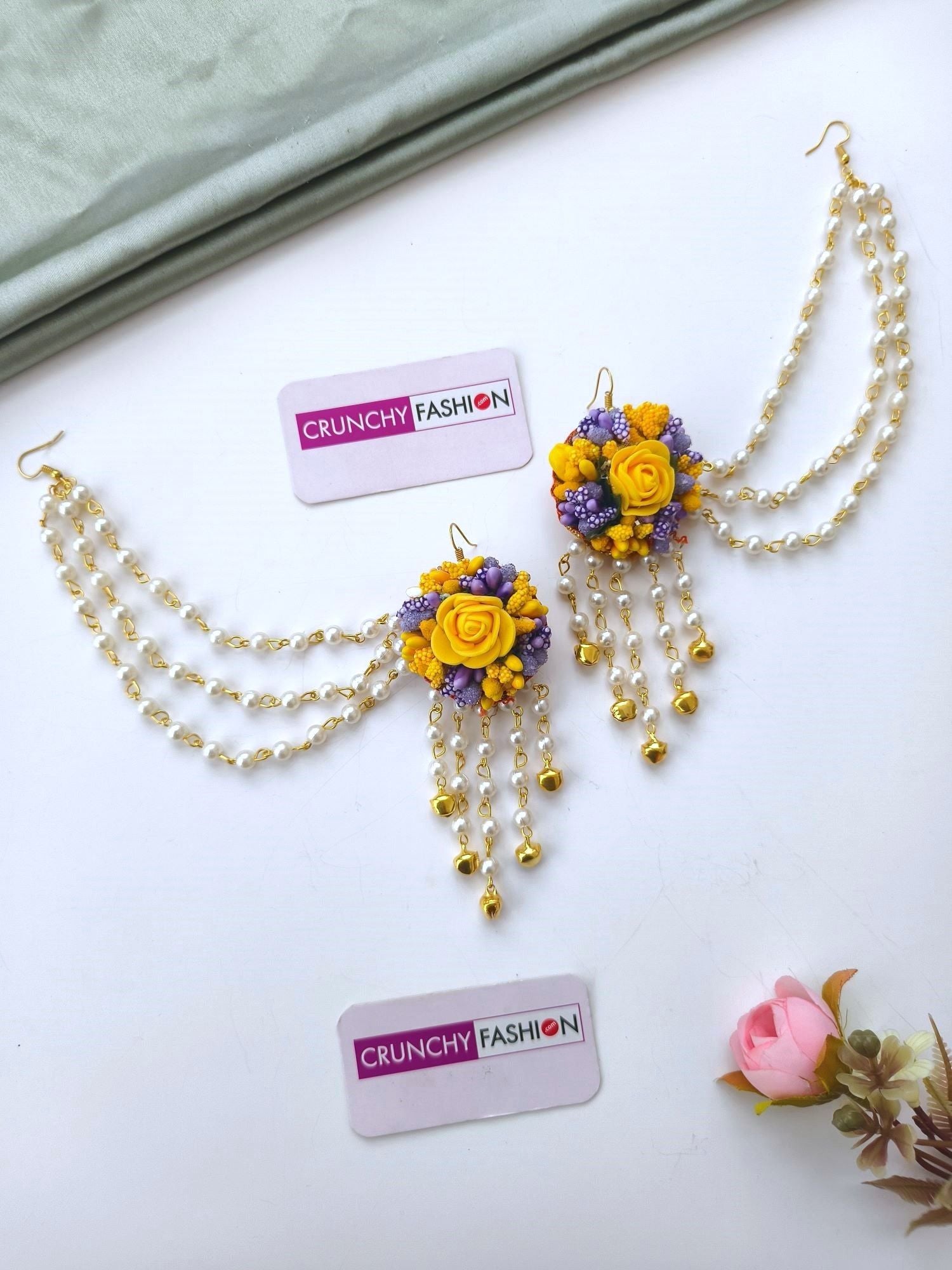 Handcrafted yellow and purple floral bridal jewellery set for women, ideal for haldi, mehndi, and spring weddings 2026