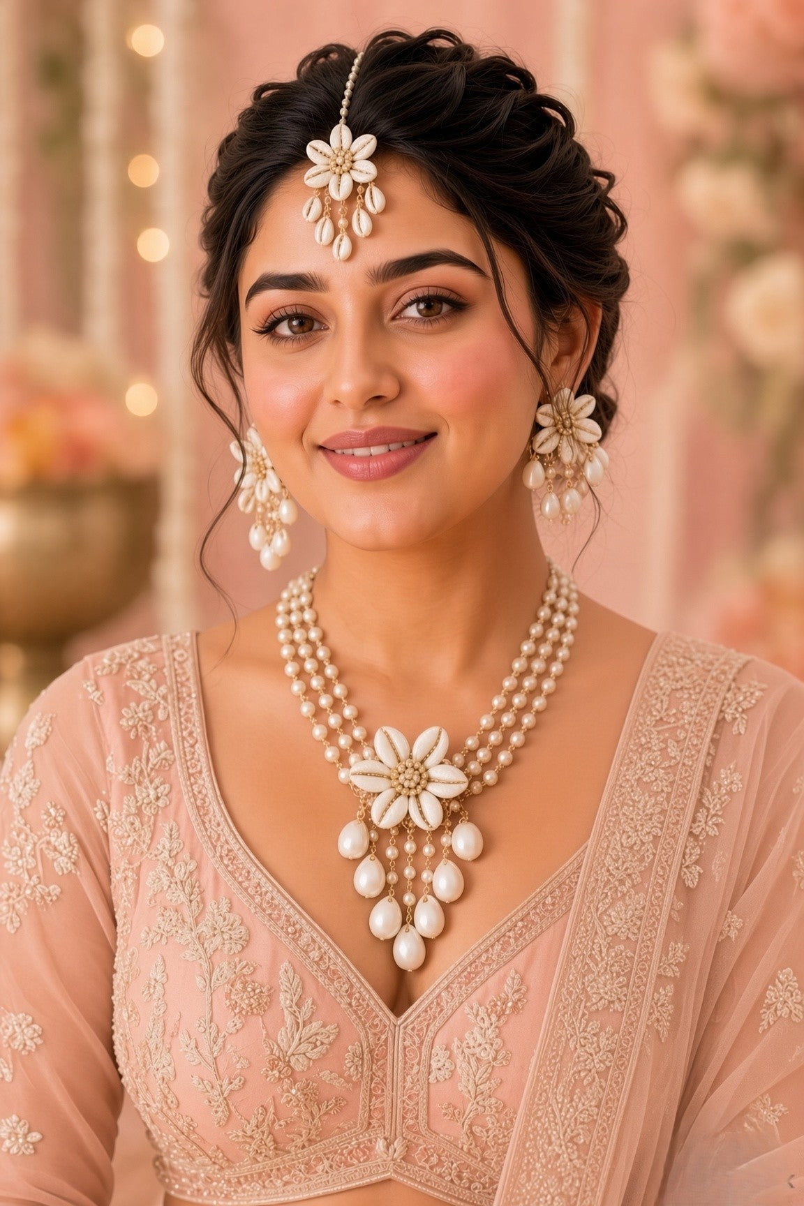 Mahi Pearl & Sea Shell Flower Jewellery Set