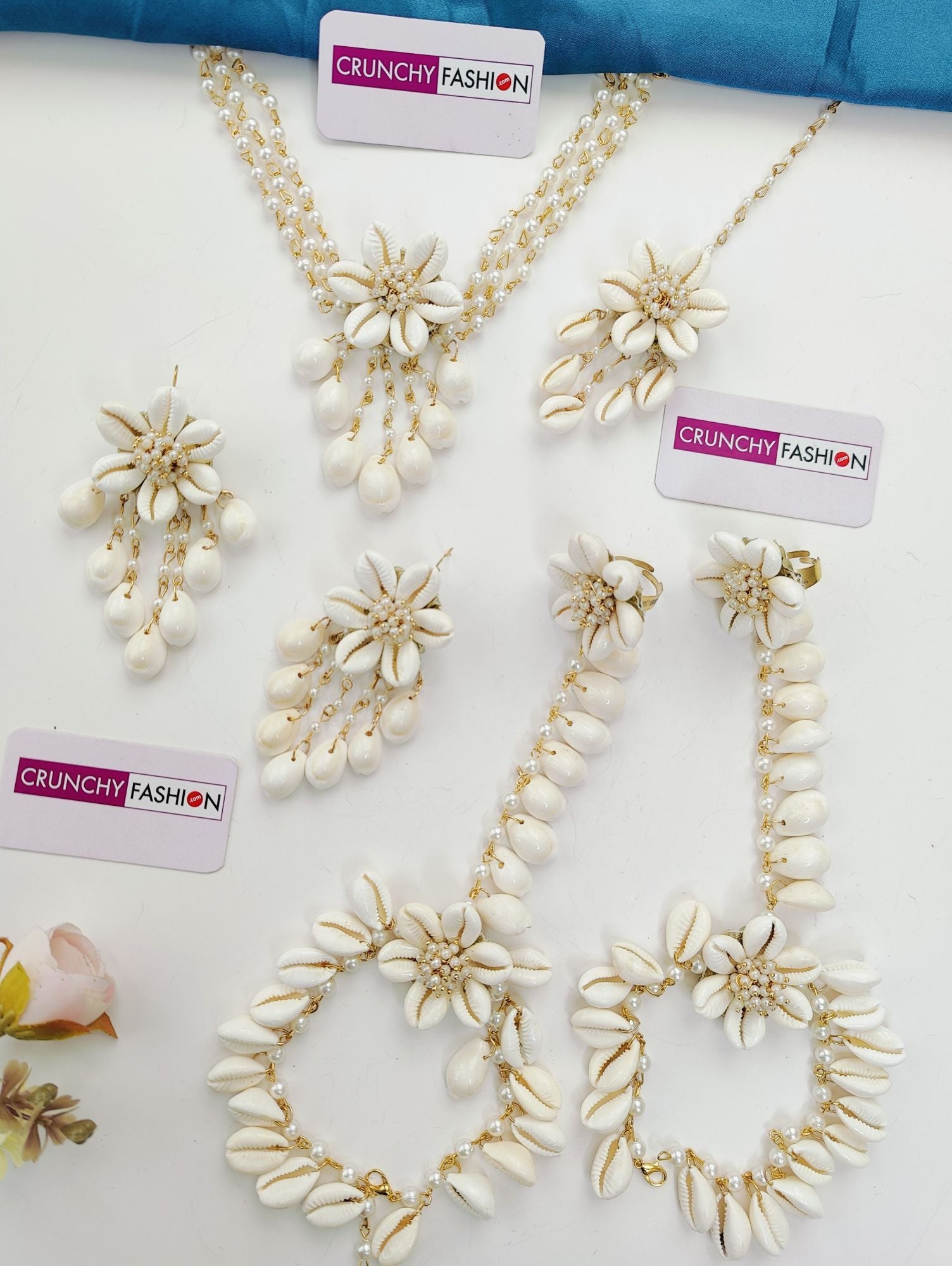 Haldi Mehndi Pearl & Sea Shell Flower Jewellery Set