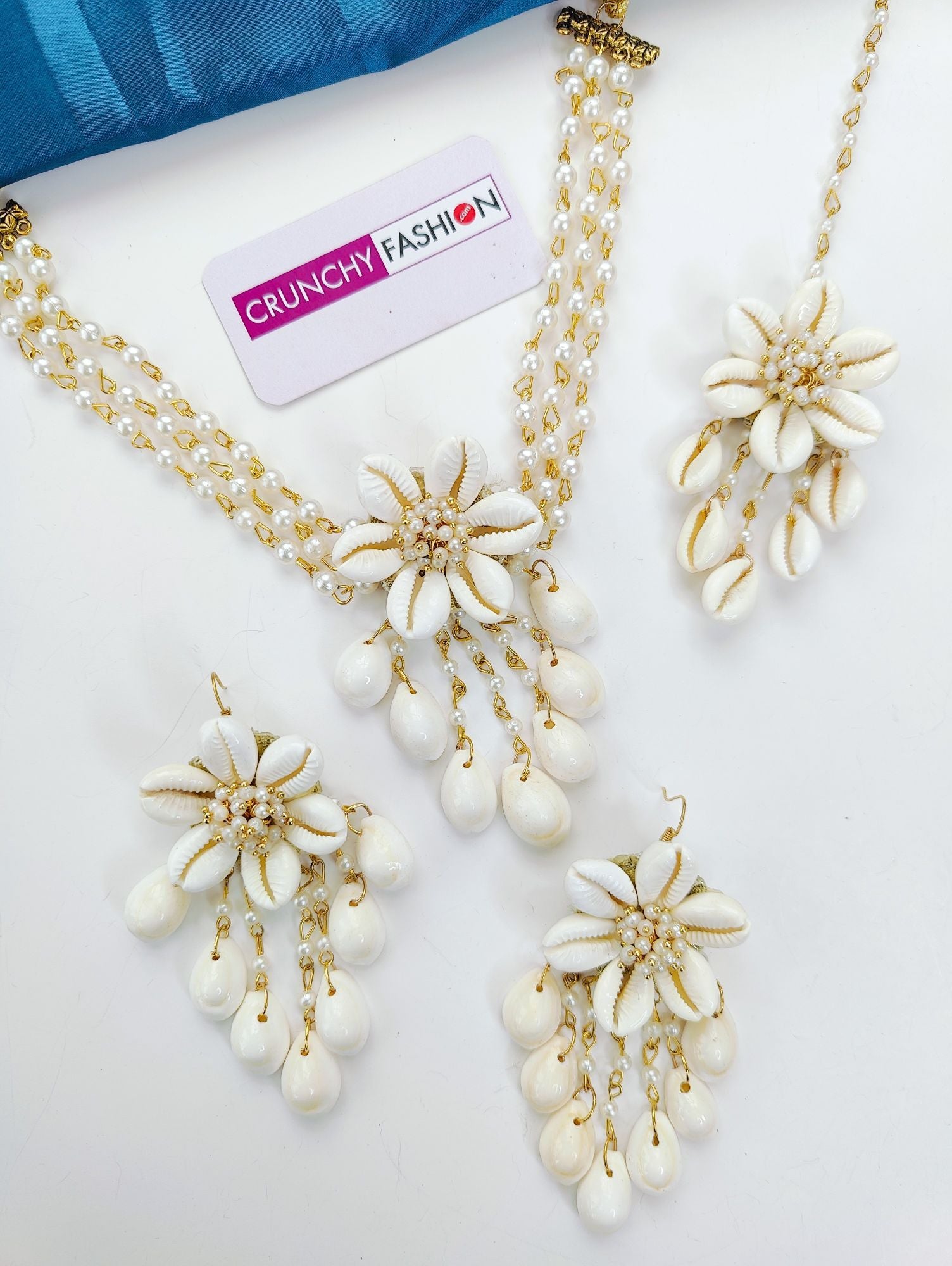 Haldi Mehndi Pearl & Sea Shell Flower Jewellery Set