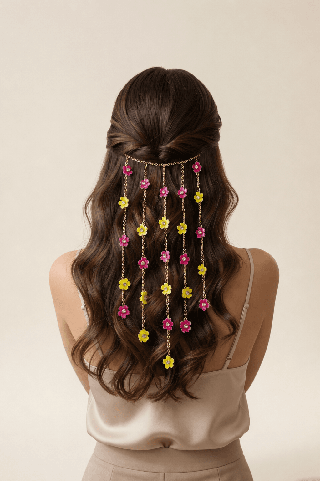 Pink Yellow Floral Bridal Hair Accessory
