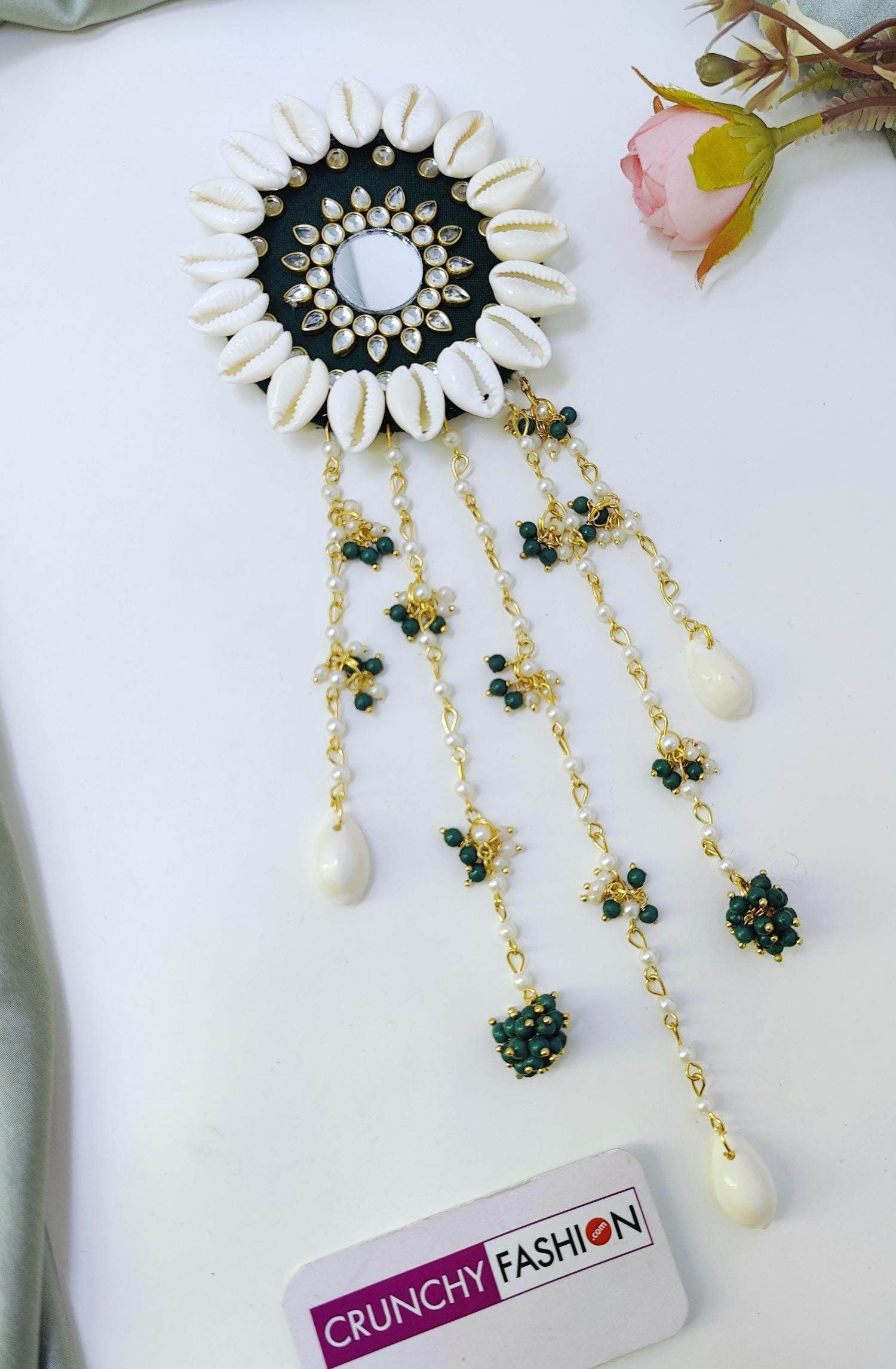 green floral hair accessory for wedding and mehndi open hair