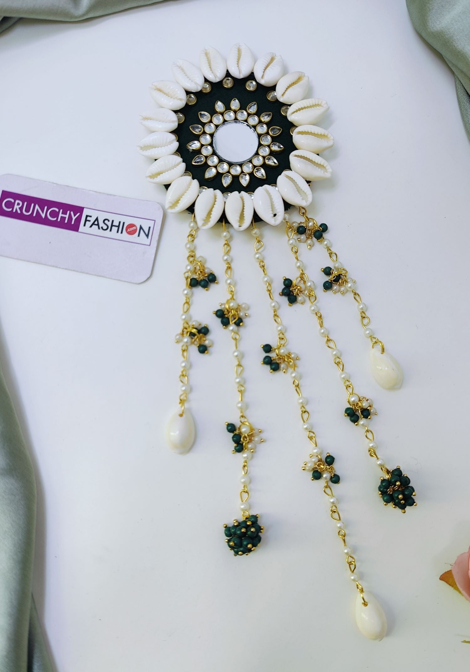 Kundan & Mirror Green Wedding Hair Accessory for Mehndi & Haldi
