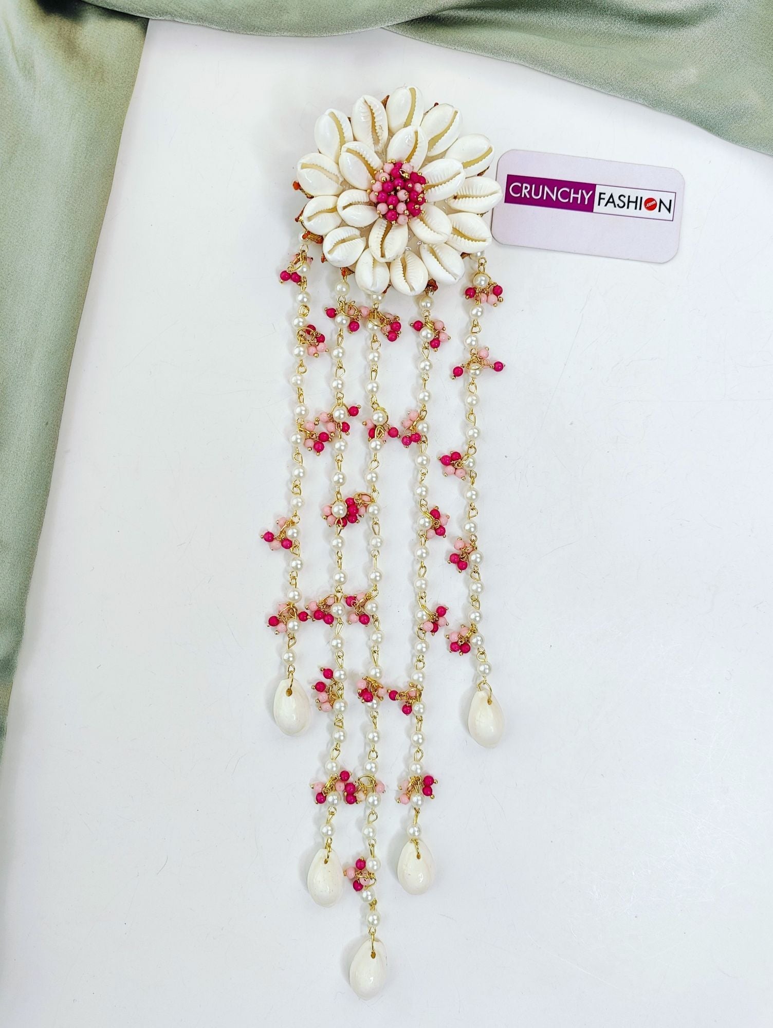 pink shell haldi hair accessories for Indian wedding mehndi