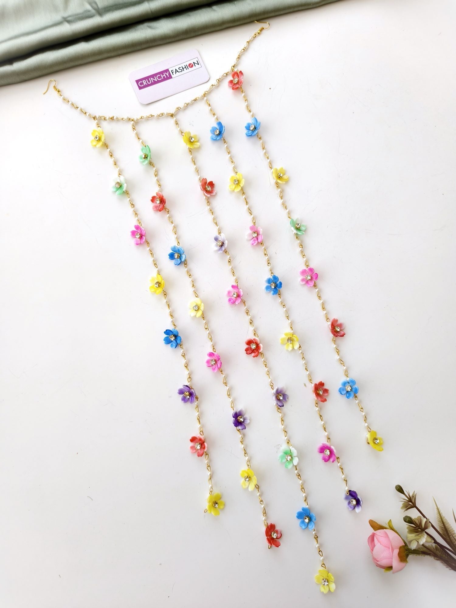 Gold plated multicolor floral hair accessories for women, ideal for wedding, bridal flower hair accessories, 2026 collection