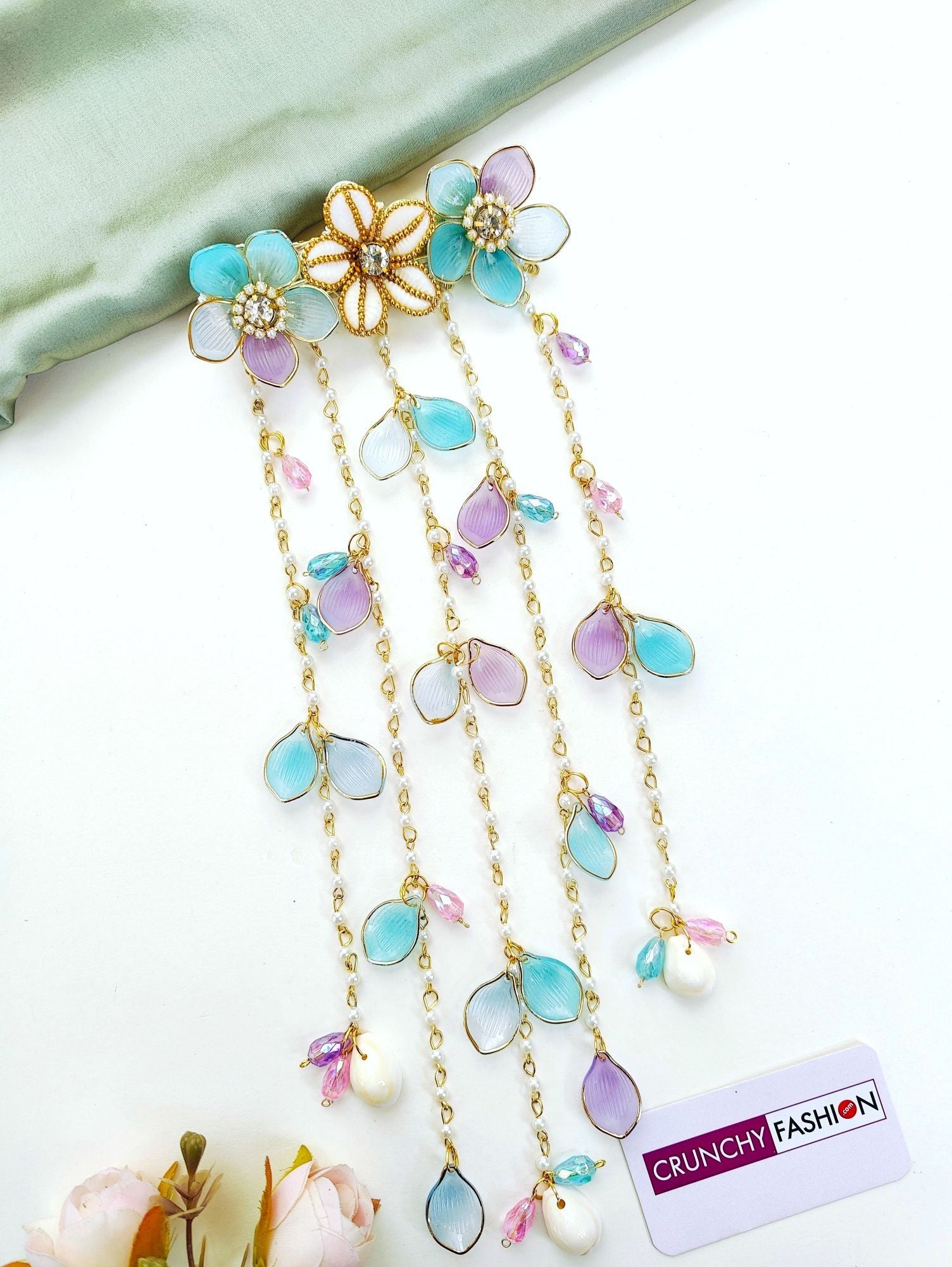 powder blue flower hair accessory for haldi mehndi weddings